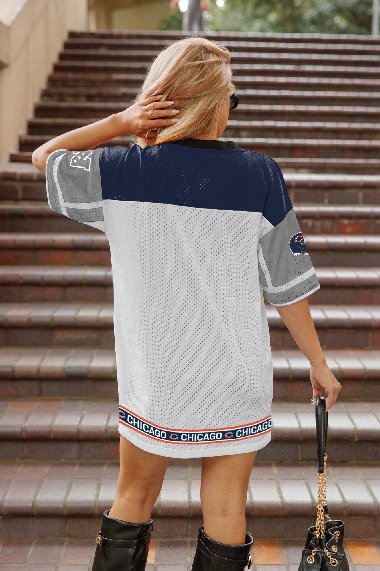 CHICAGO BEARS HUSTLE MODE V-NECK FASHION JERSEY DRESS