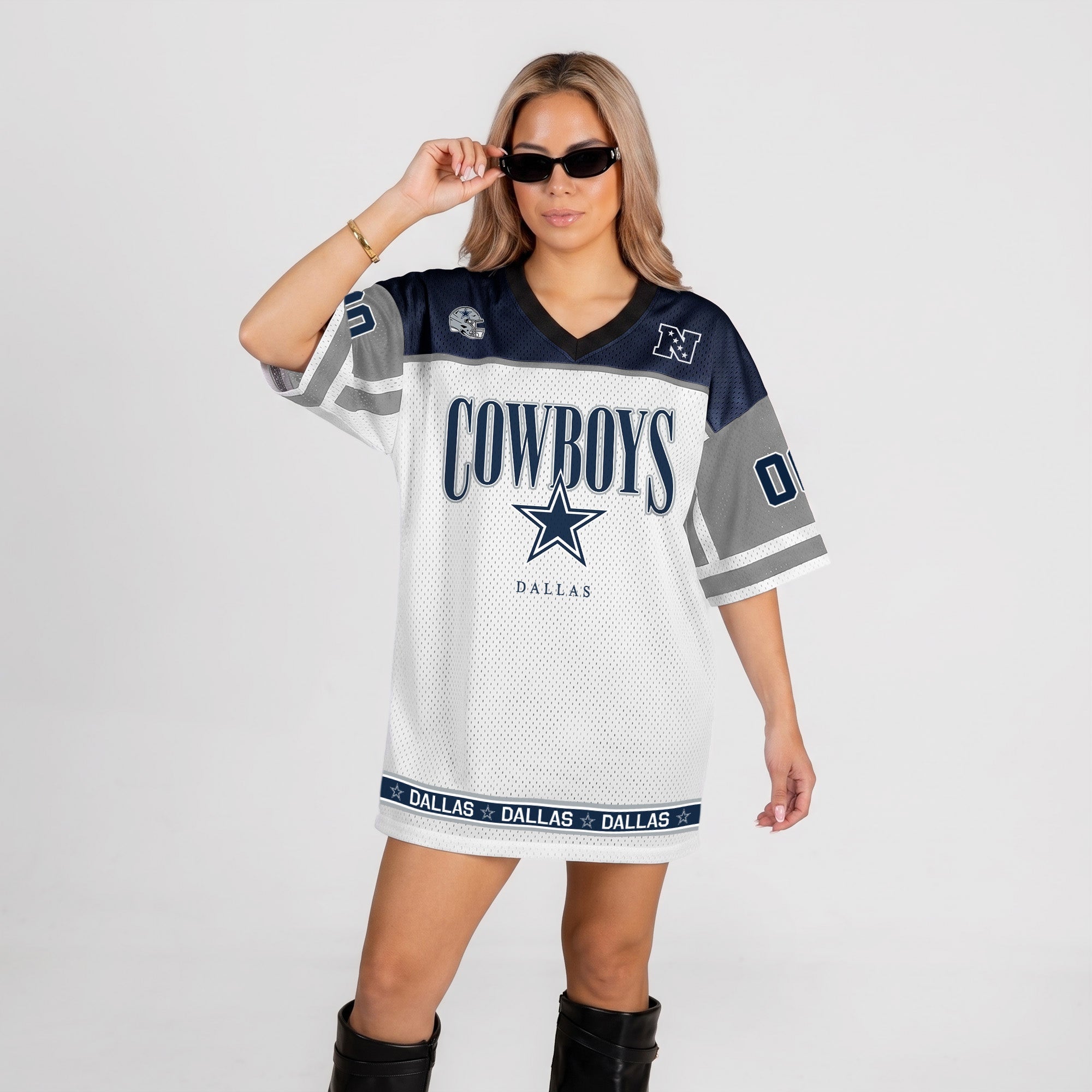 DALLAS COWBOYS HUSTLE MODE V-NECK FASHION JERSEY DRESS