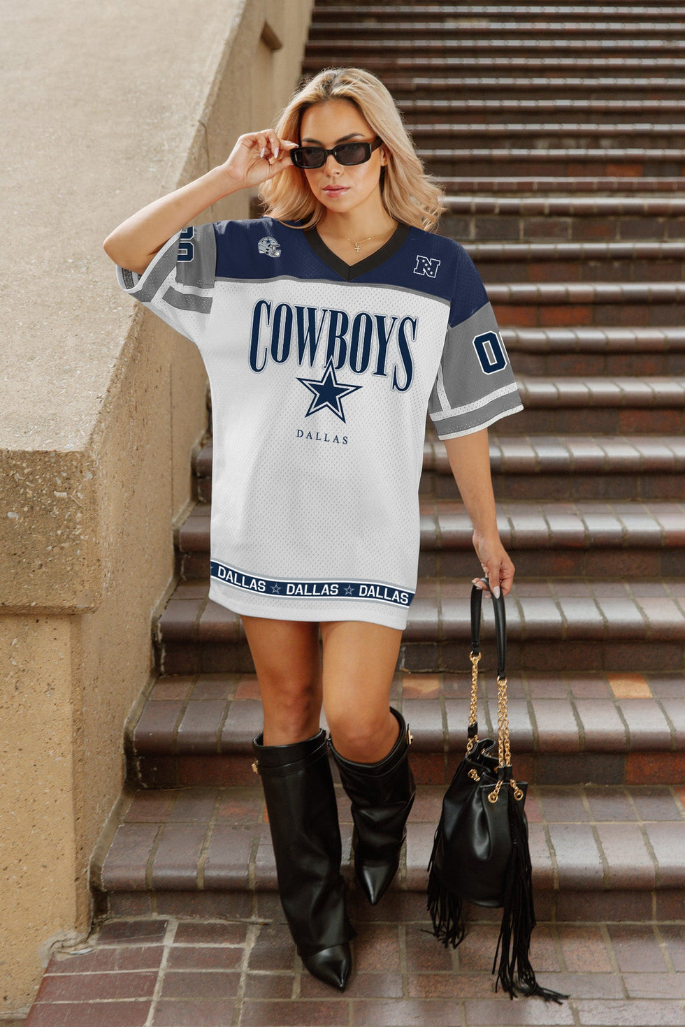 dallas jersey dress Women's Cowboys Hustle Mode V-Neck Fashion Cowboys sequin dress