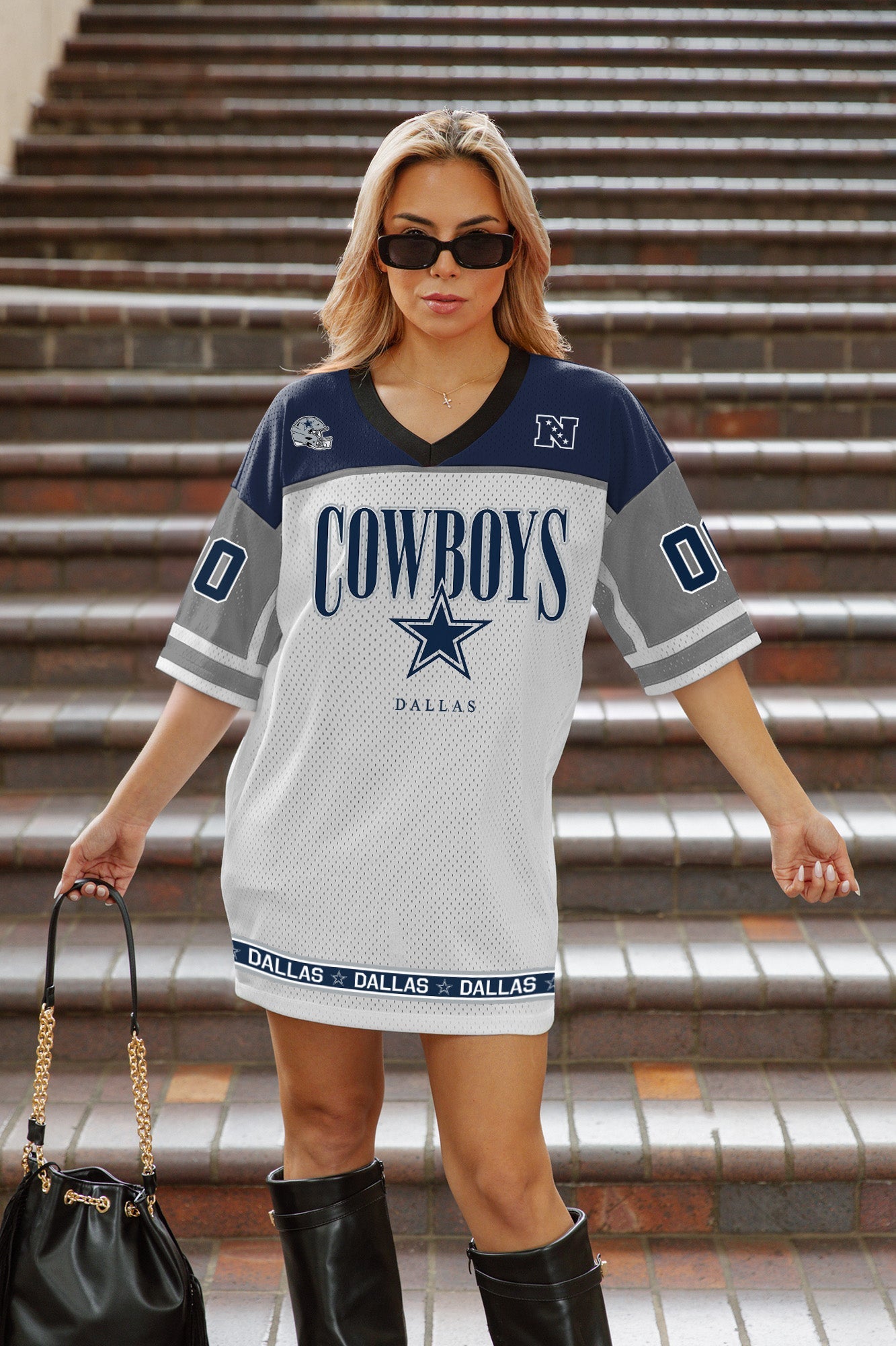 DALLAS COWBOYS HUSTLE MODE V-NECK FASHION JERSEY DRESS