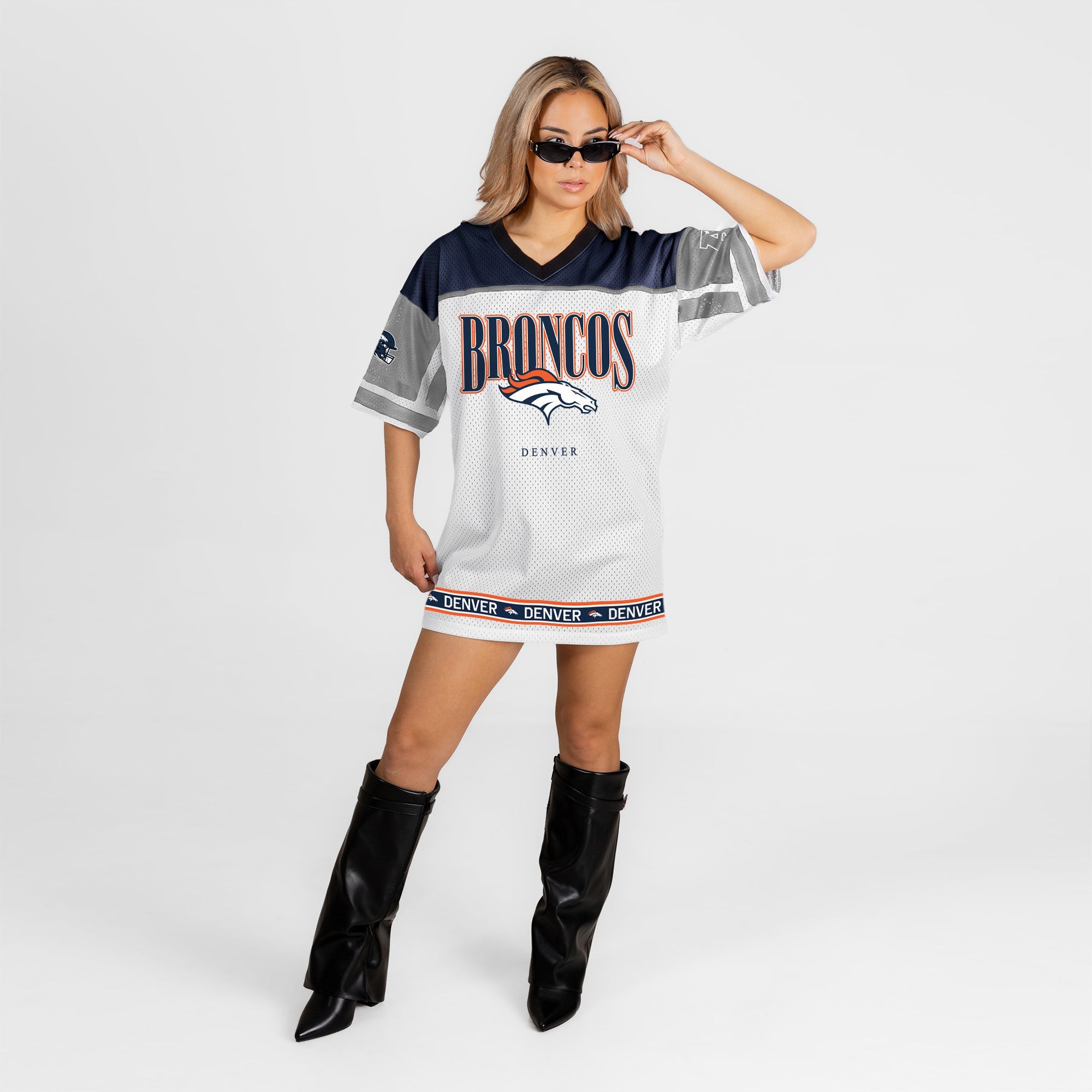 DENVER BRONCOS HUSTLE MODE V-NECK FASHION JERSEY DRESS