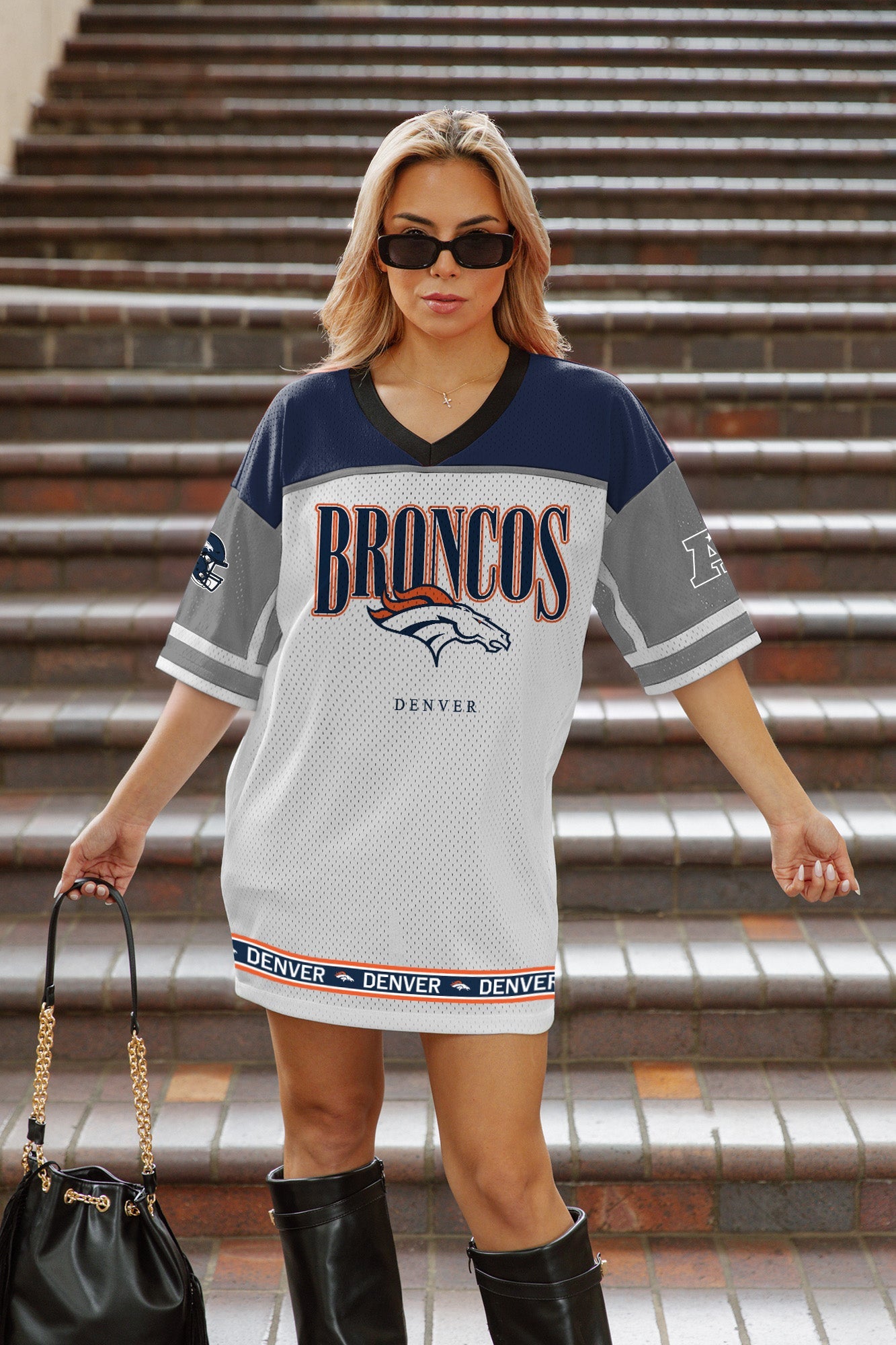 DENVER BRONCOS HUSTLE MODE V-NECK FASHION JERSEY DRESS