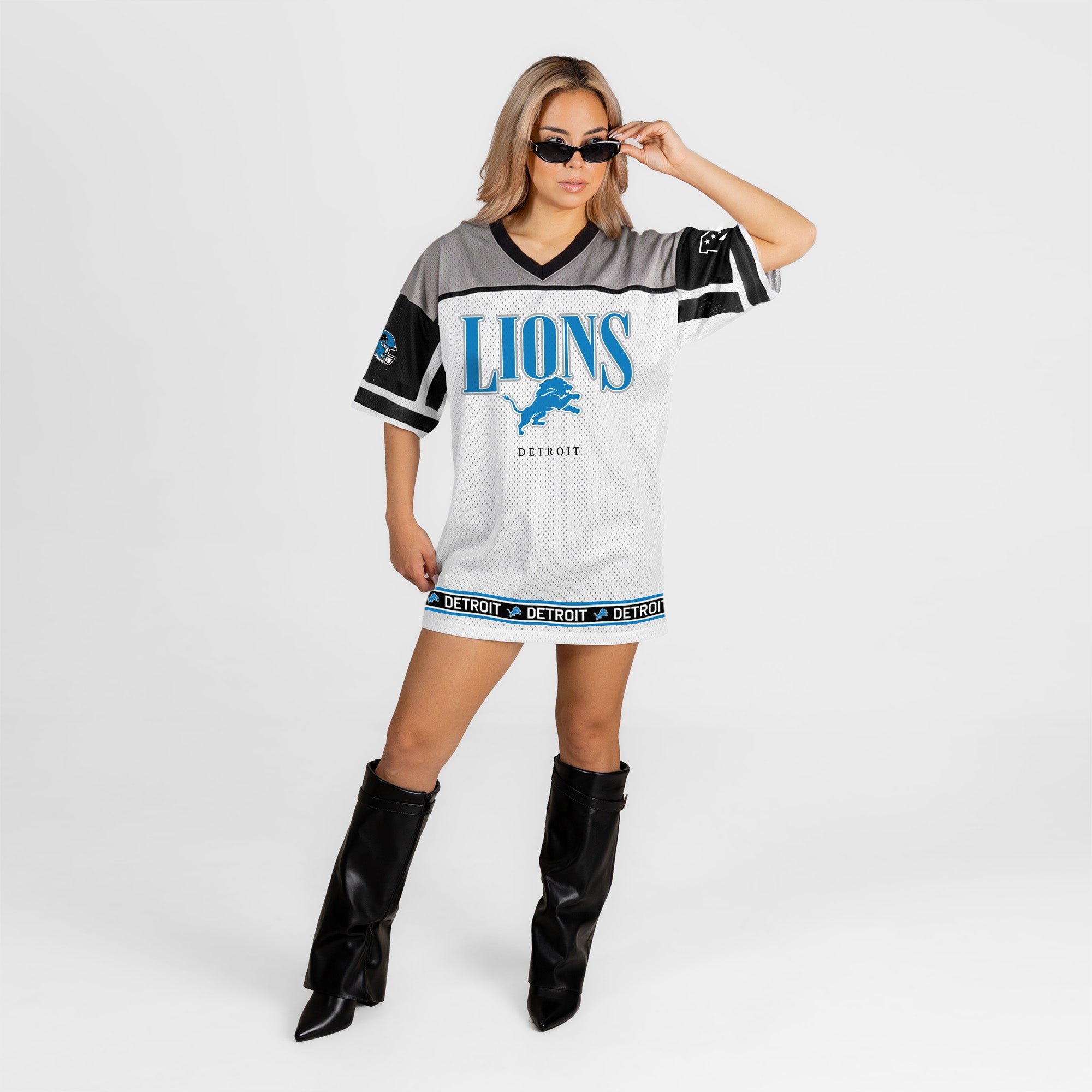 DETROIT LIONS HUSTLE MODE V-NECK FASHION JERSEY DRESS