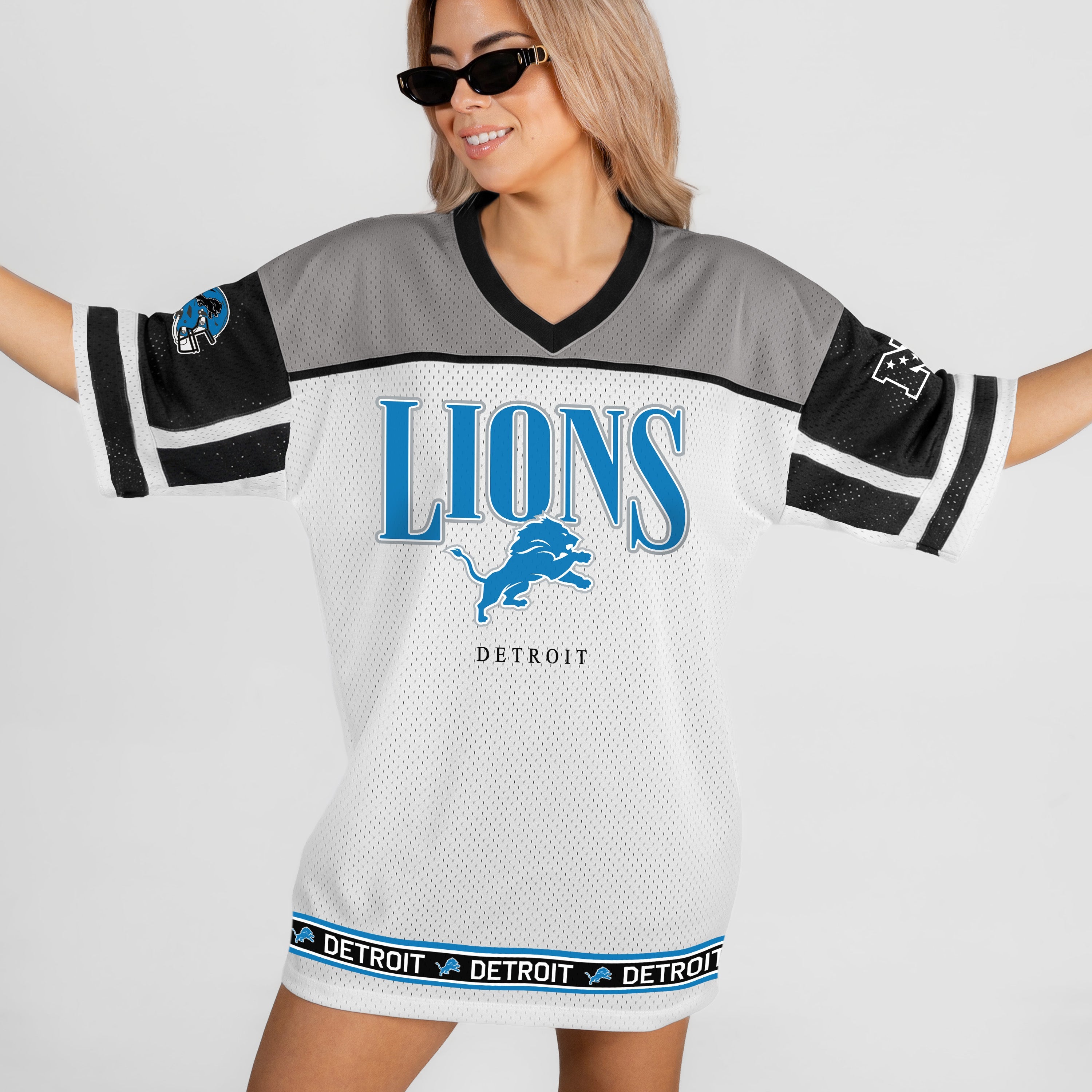 DETROIT LIONS HUSTLE MODE V-NECK FASHION JERSEY DRESS