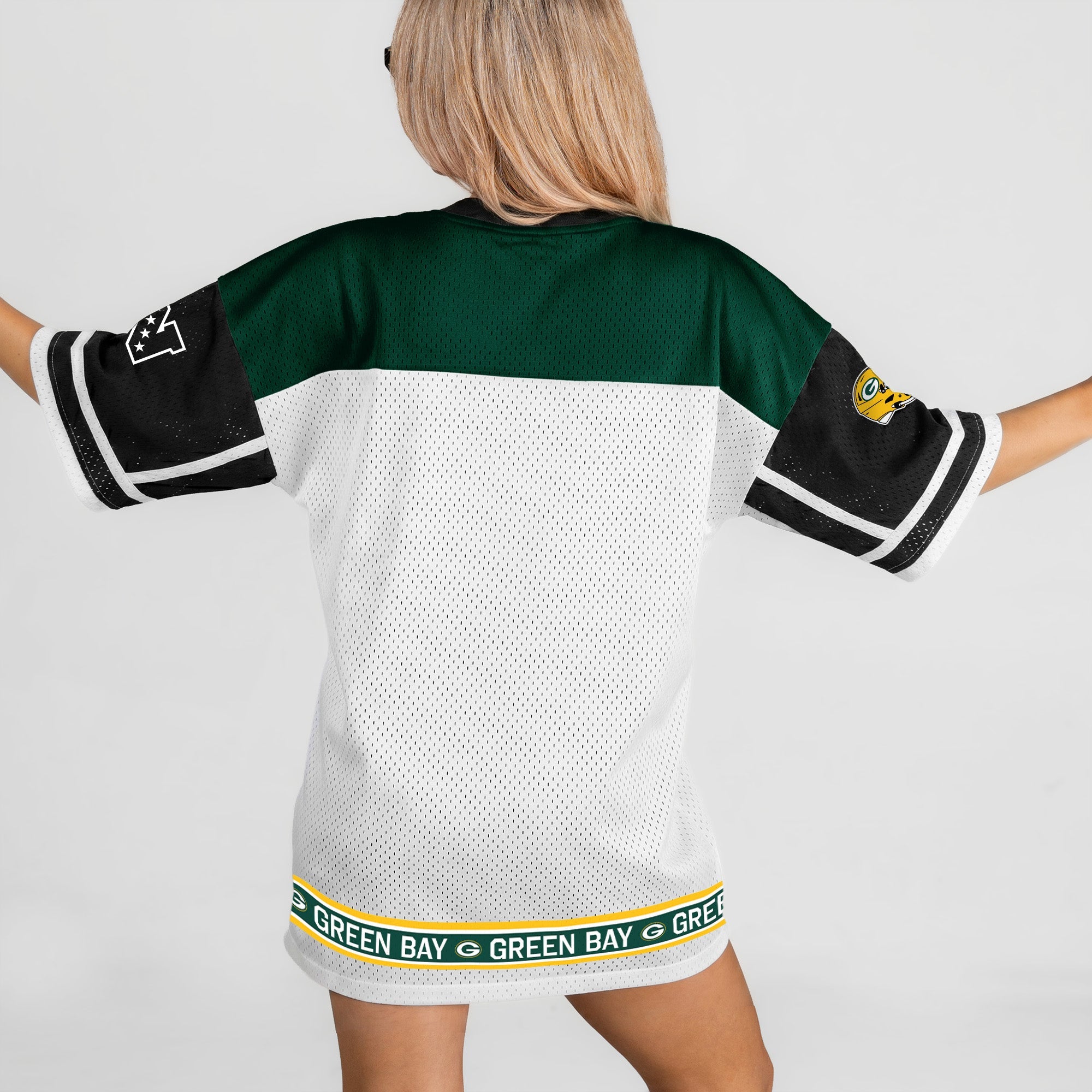 GREEN BAY PACKERS HUSTLE MODE V-NECK FASHION JERSEY DRESS