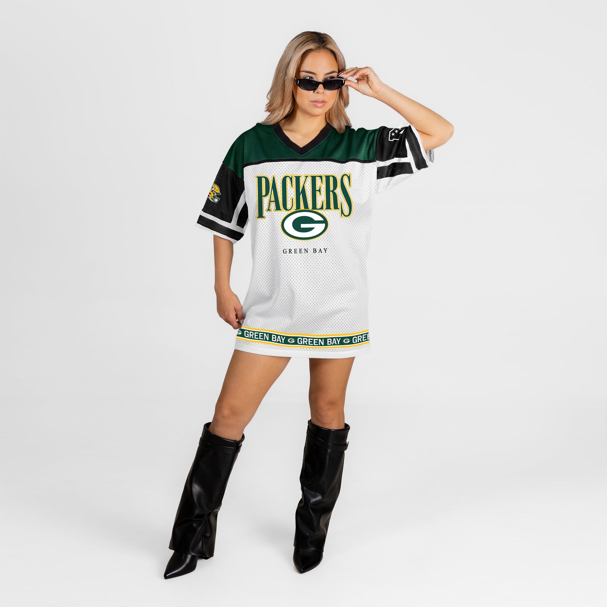 GREEN BAY PACKERS HUSTLE MODE V-NECK FASHION JERSEY DRESS