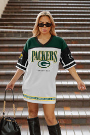GREEN BAY PACKERS HUSTLE MODE V-NECK FASHION JERSEY DRESS