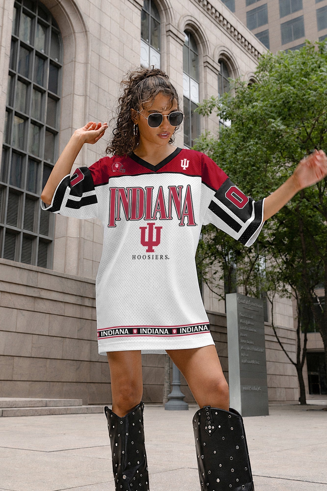 INDIANA HOOSIERS HUSTLE MODE V-NECK FASHION JERSEY DRESS