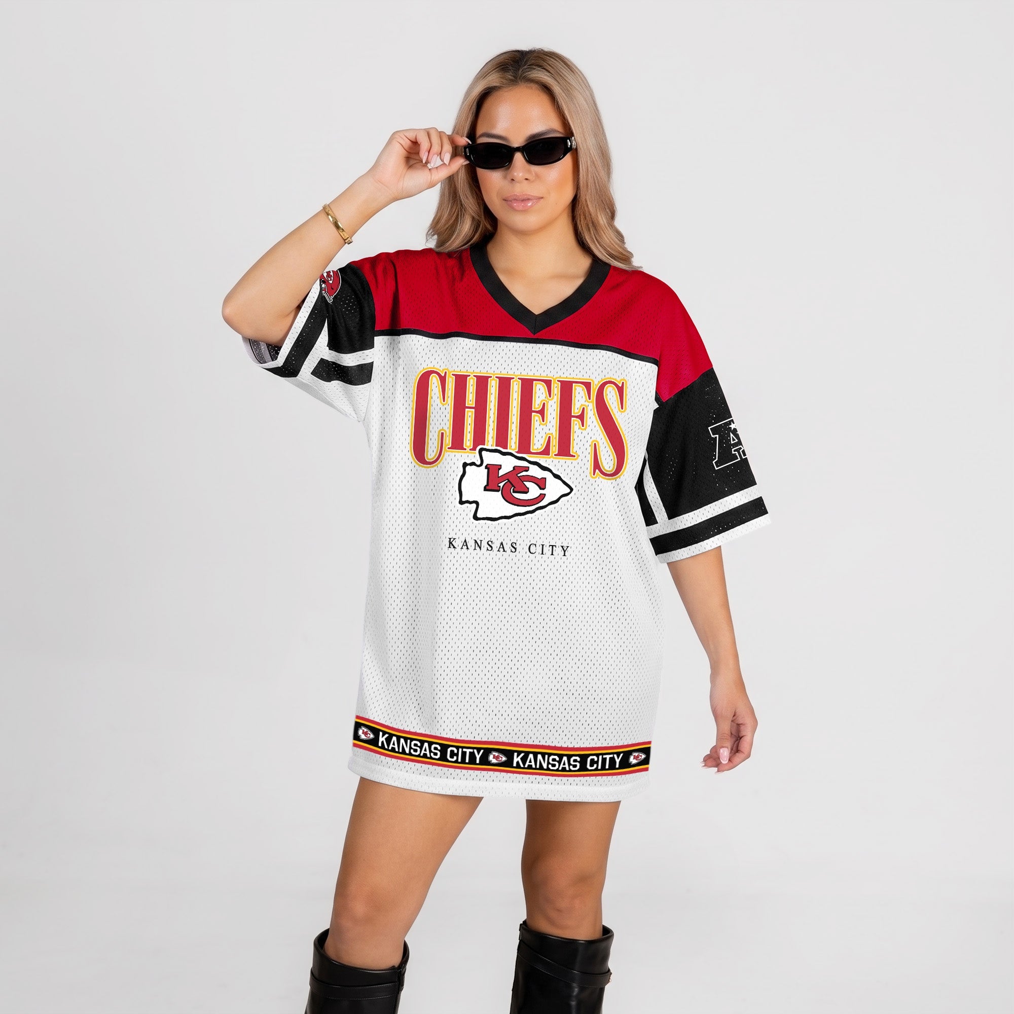 KANSAS CITY CHIEFS HUSTLE MODE V-NECK FASHION JERSEY DRESS