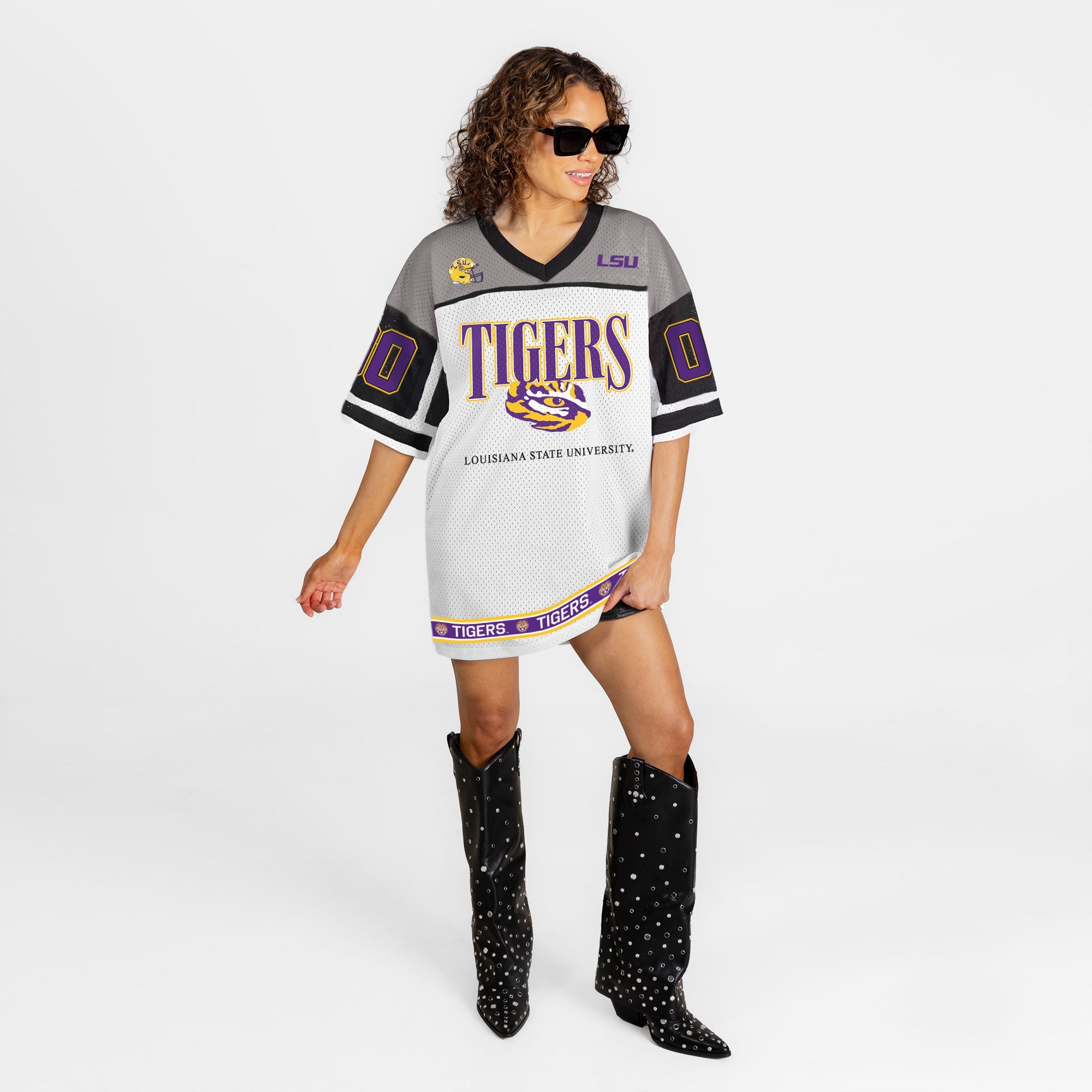 LSU TIGERS HUSTLE MODE V-NECK FASHION JERSEY DRESS