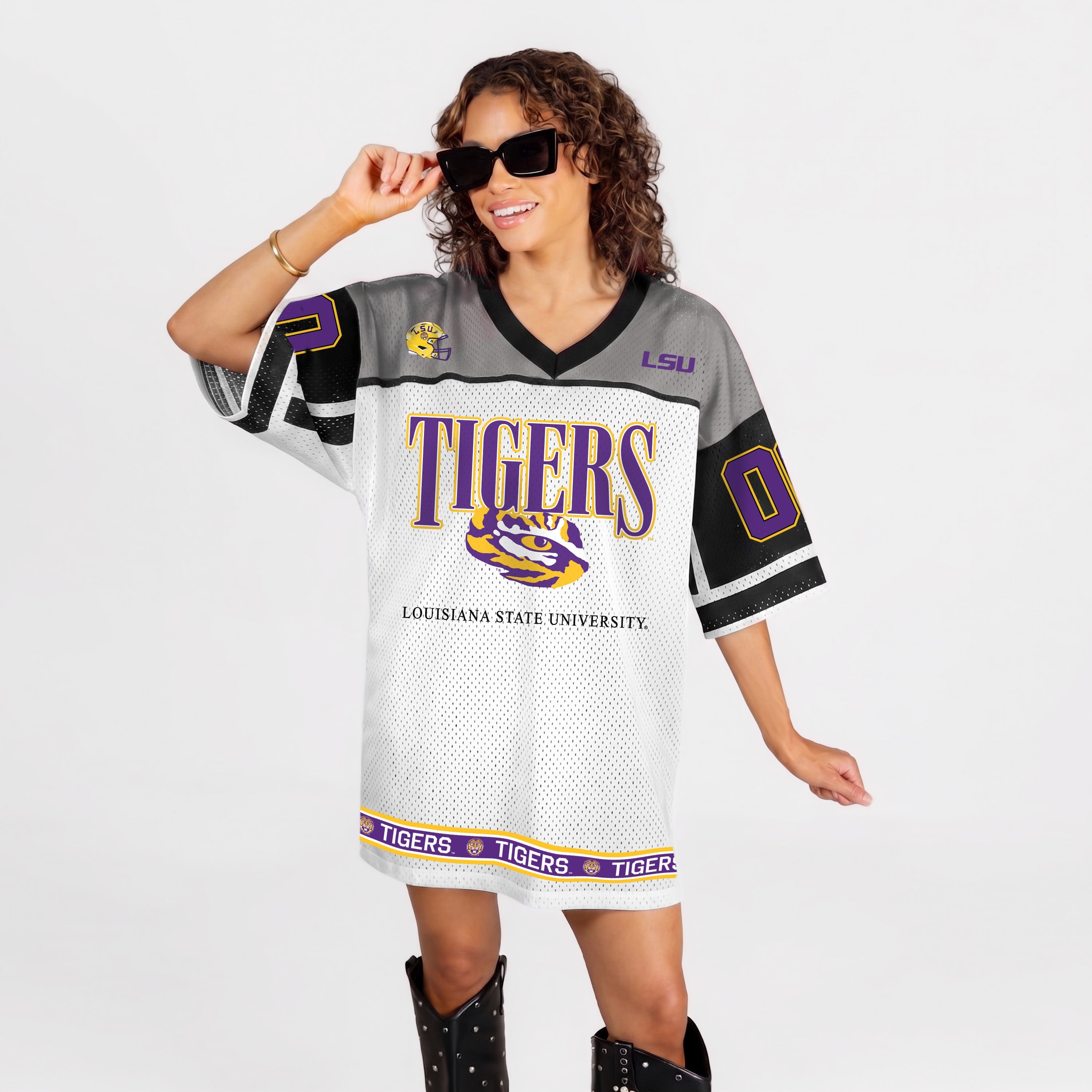 LSU TIGERS HUSTLE MODE V-NECK FASHION JERSEY DRESS