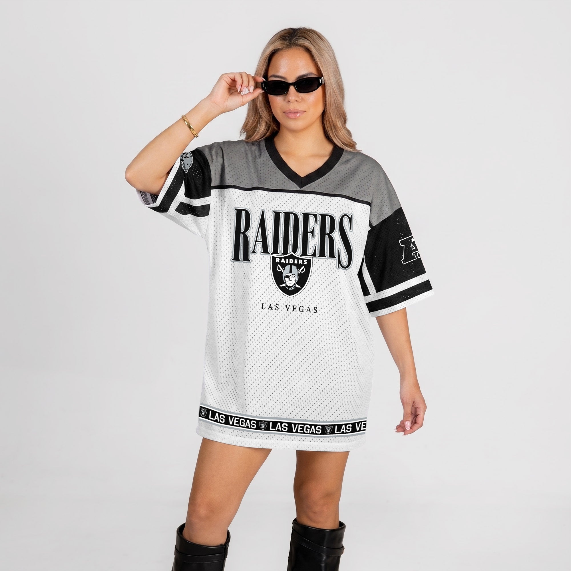 LAS VEGAS RAIDERS HUSTLE MODE V-NECK FASHION JERSEY DRESS