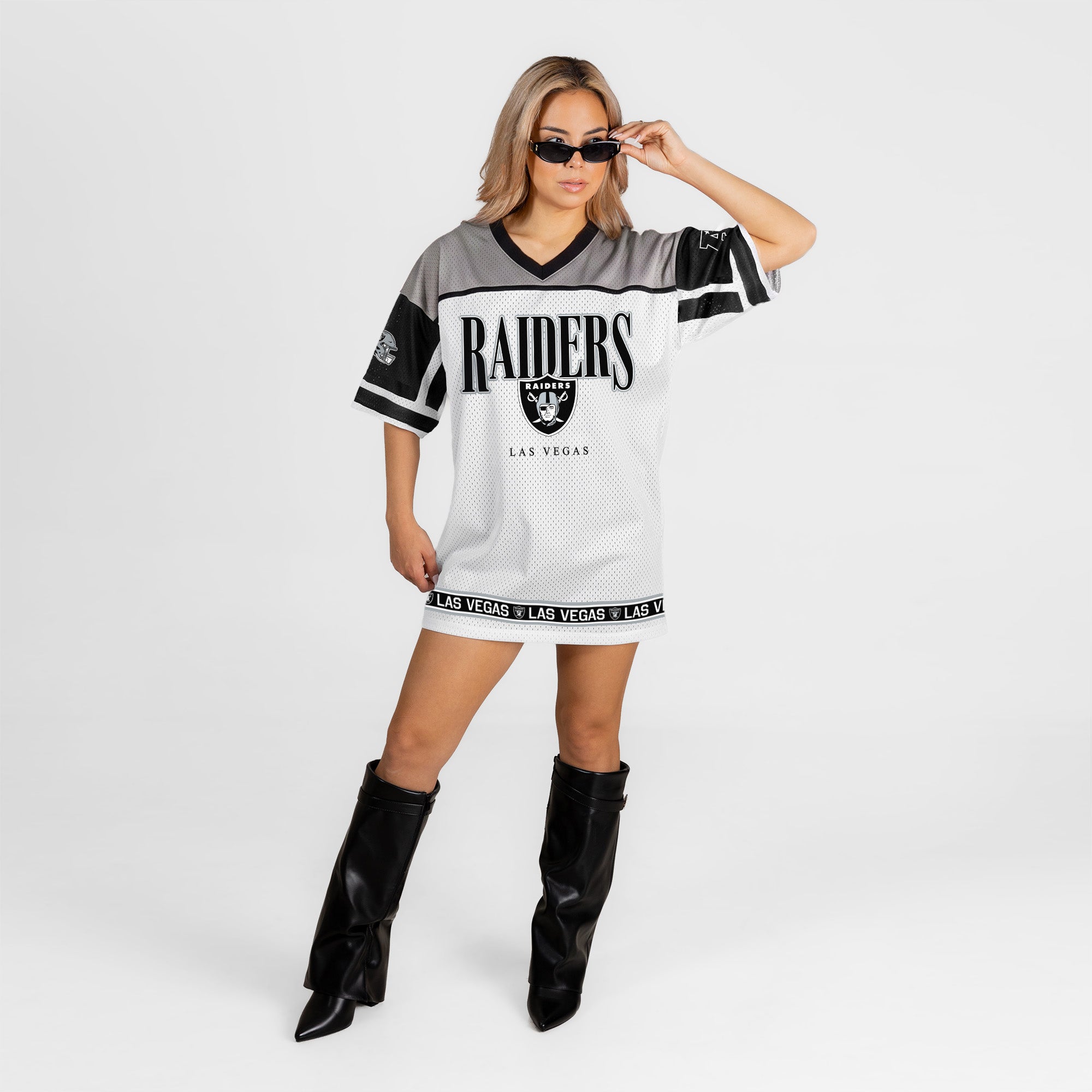 LAS VEGAS RAIDERS HUSTLE MODE V-NECK FASHION JERSEY DRESS
