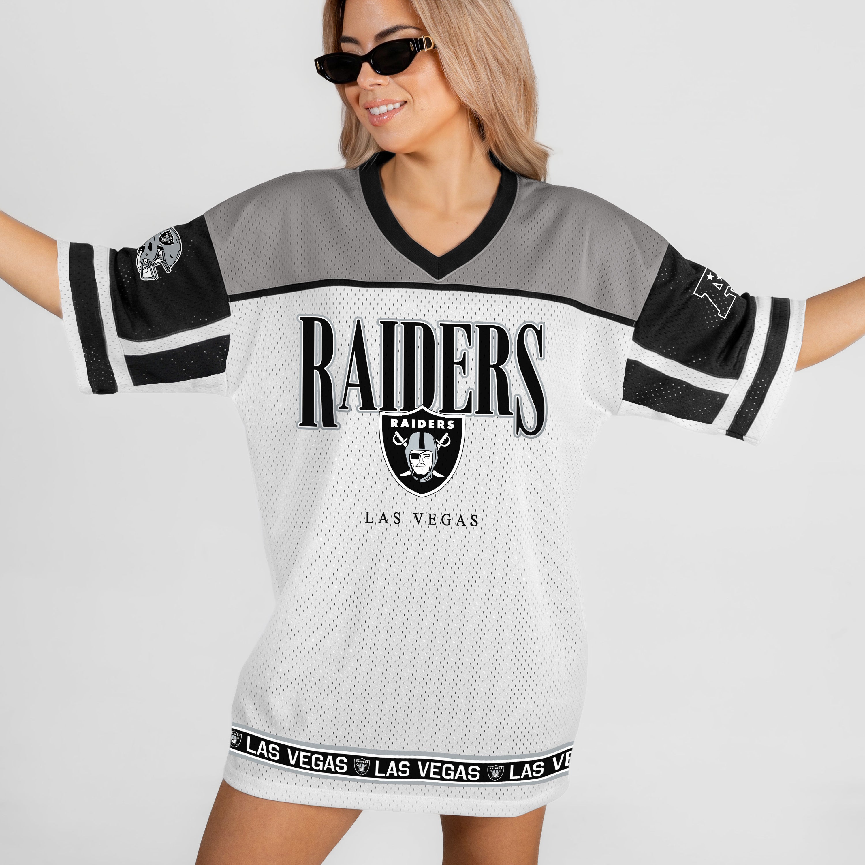 LAS VEGAS RAIDERS HUSTLE MODE V-NECK FASHION JERSEY DRESS
