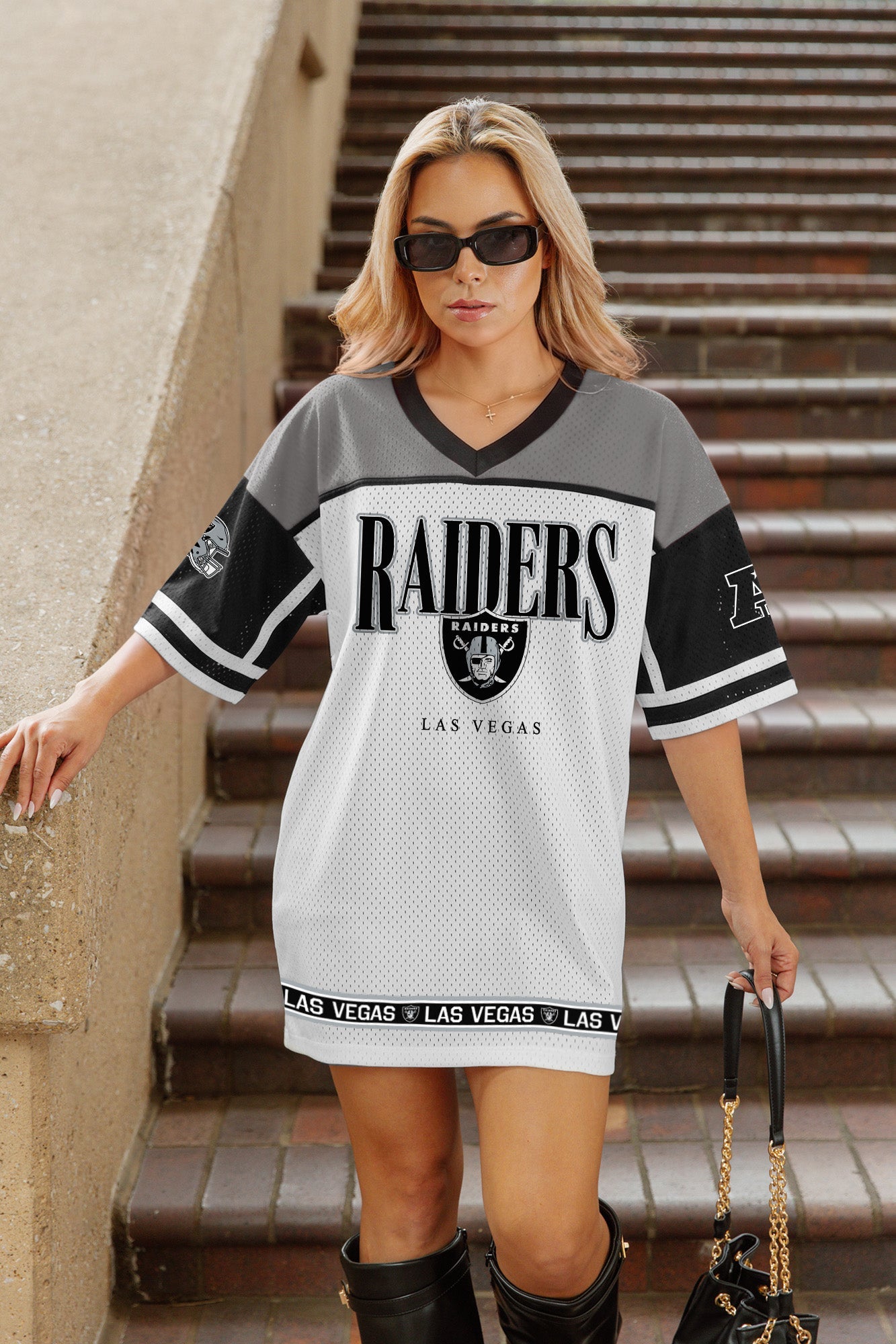 LAS VEGAS RAIDERS HUSTLE MODE V-NECK FASHION JERSEY DRESS