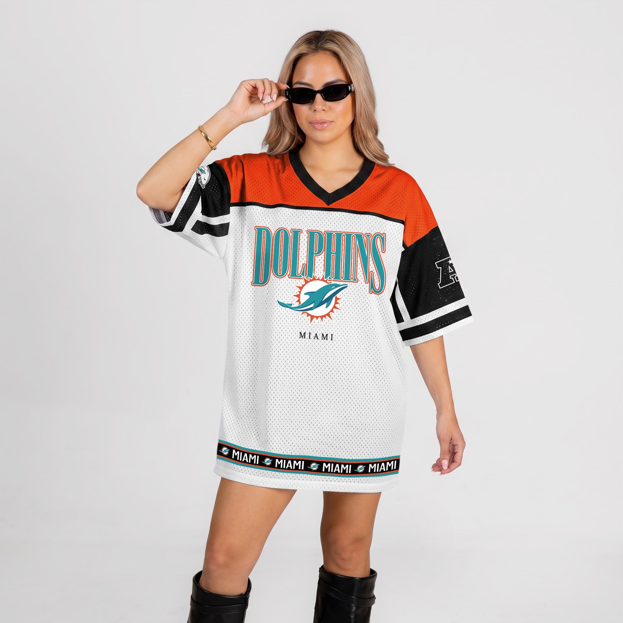 MIAMI DOLPHINS HUSTLE MODE V-NECK FASHION JERSEY DRESS