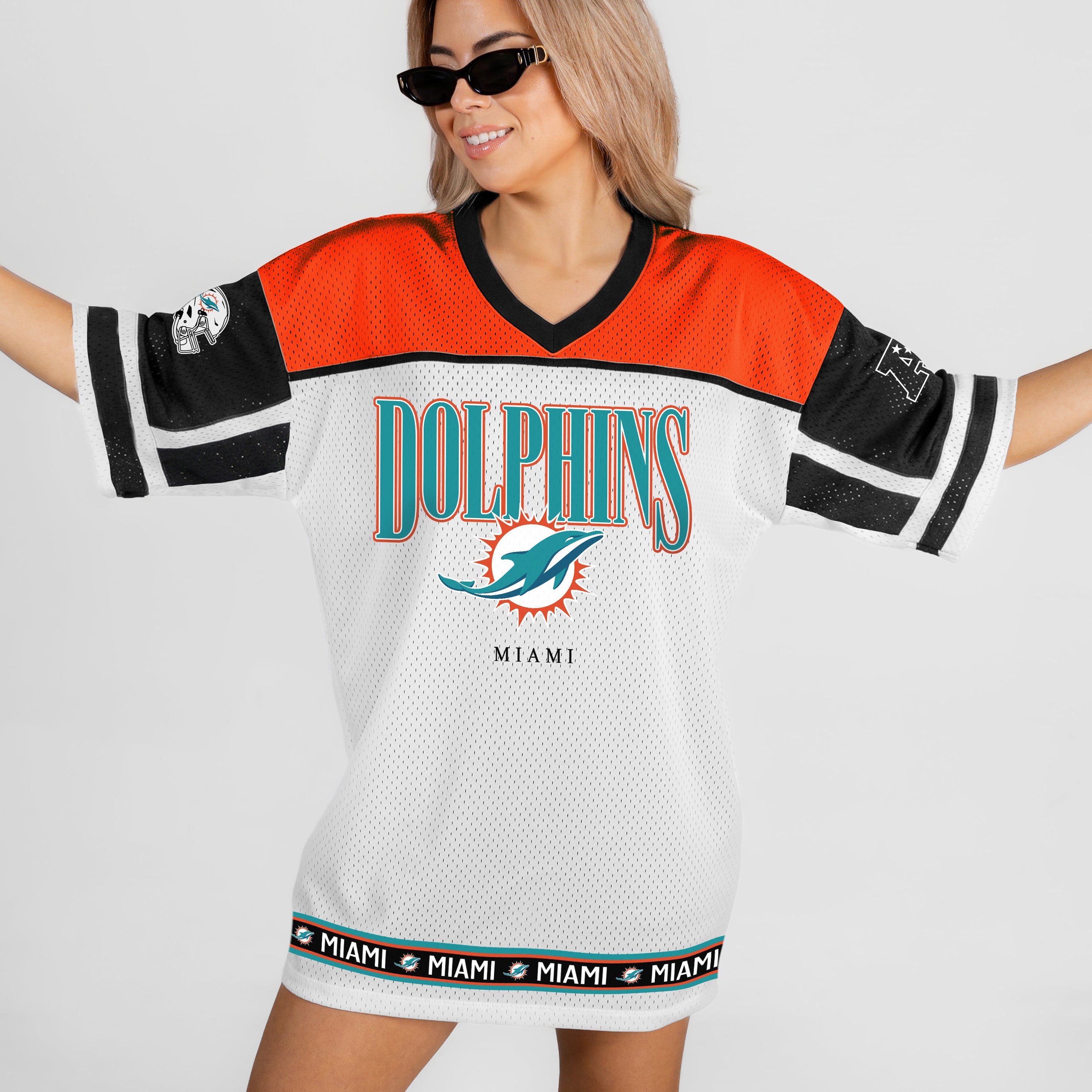 MIAMI DOLPHINS HUSTLE MODE V-NECK FASHION JERSEY DRESS