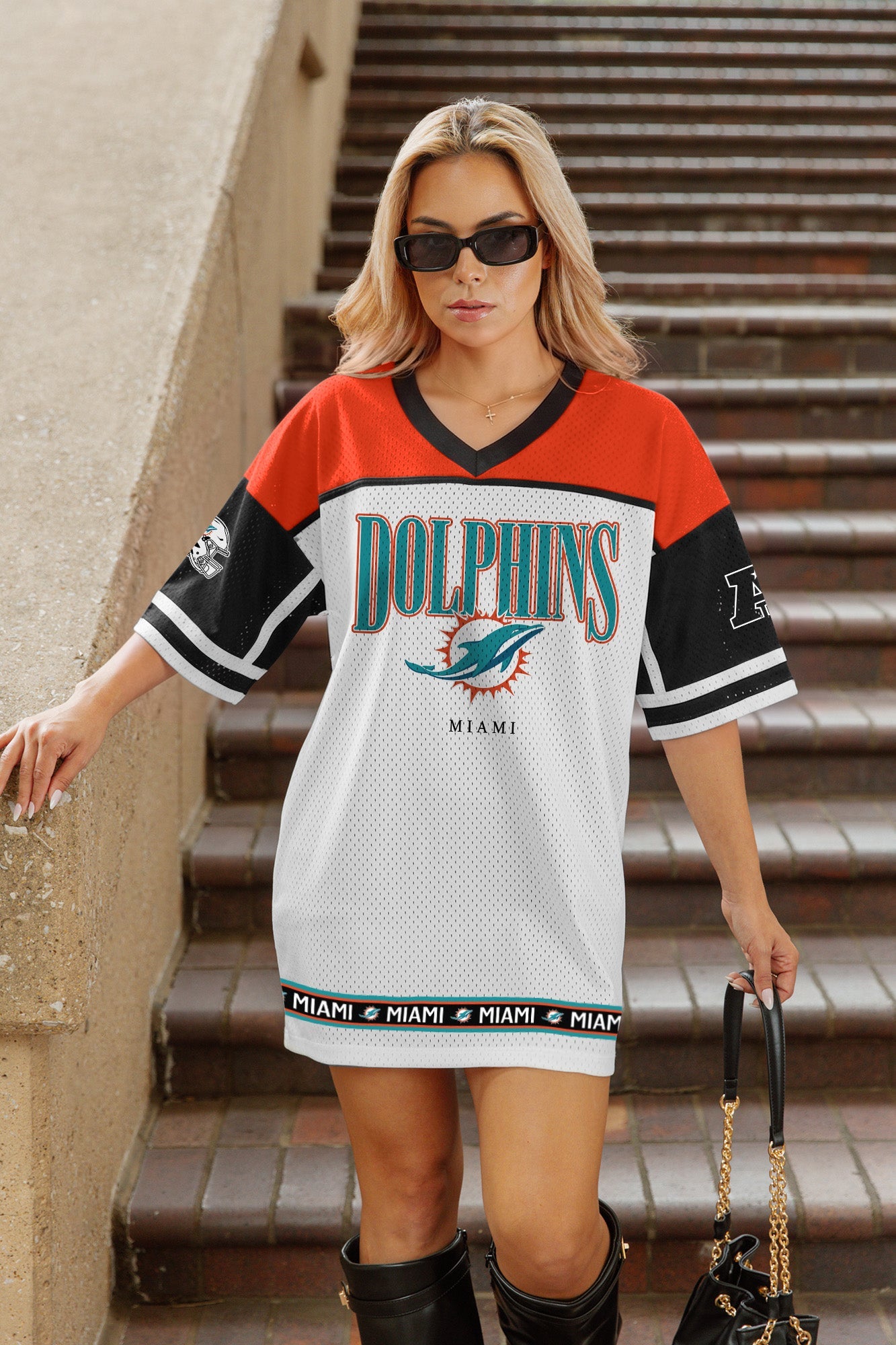 MIAMI DOLPHINS HUSTLE MODE V-NECK FASHION JERSEY DRESS