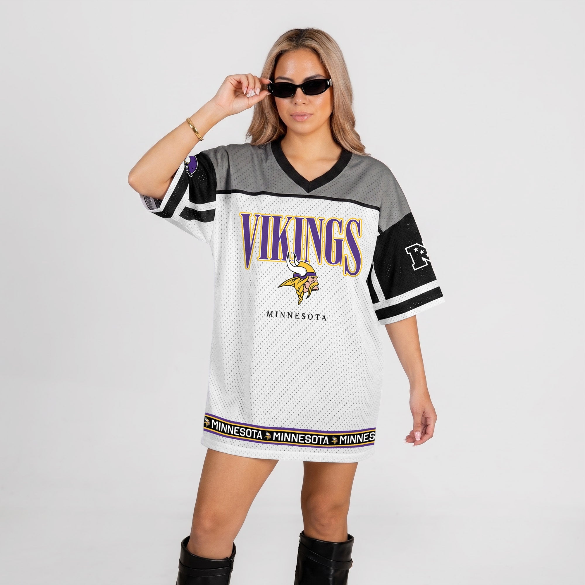 MINNESOTA VIKINGS HUSTLE MODE V-NECK FASHION JERSEY DRESS