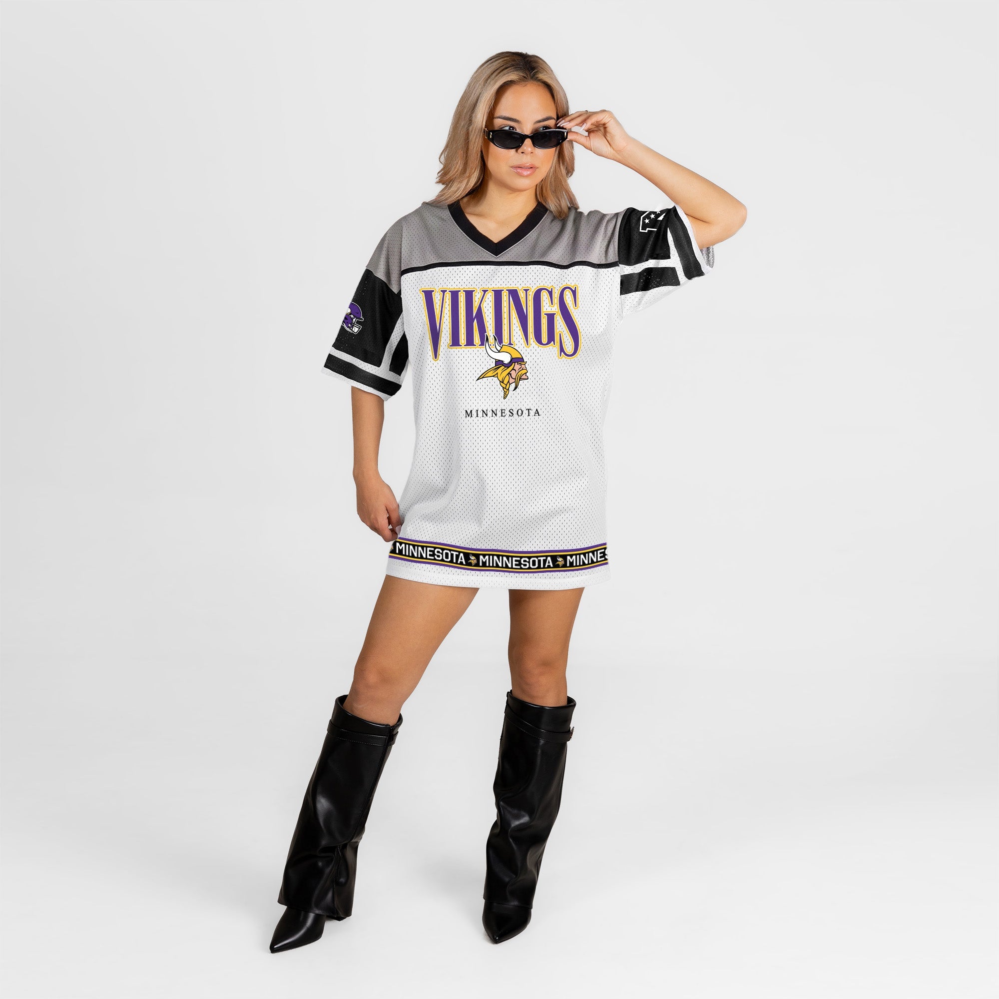 MINNESOTA VIKINGS HUSTLE MODE V-NECK FASHION JERSEY DRESS