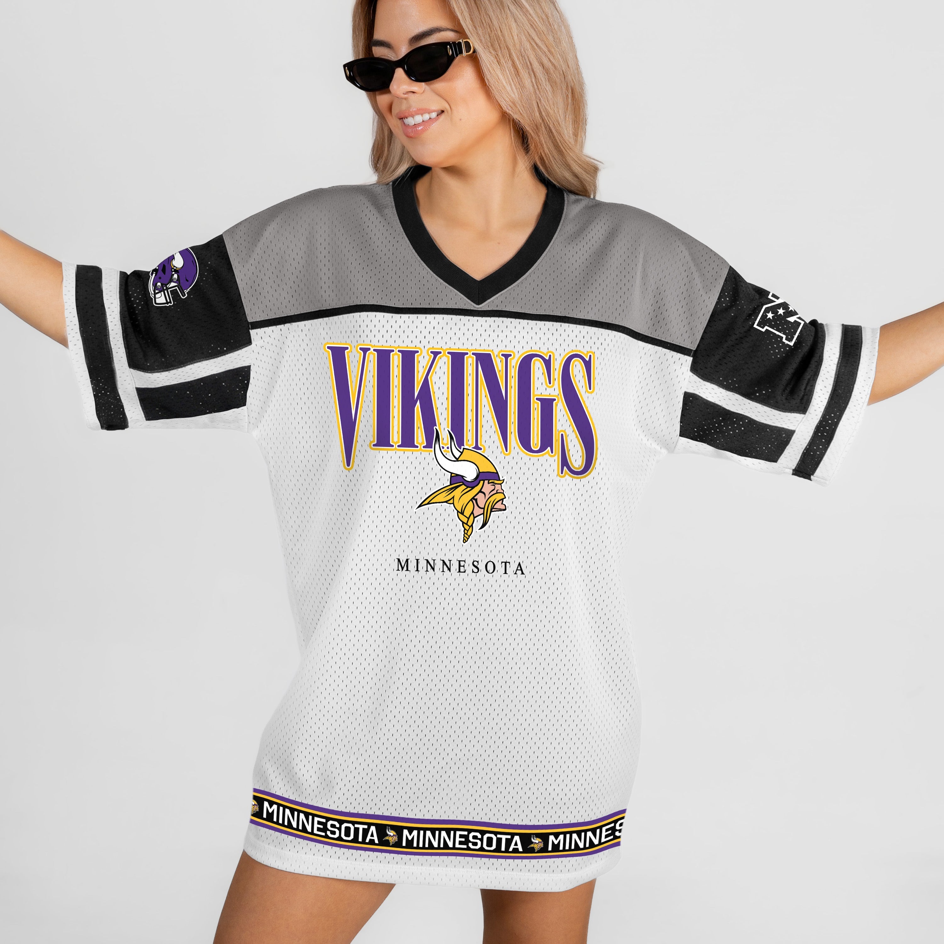 MINNESOTA VIKINGS HUSTLE MODE V-NECK FASHION JERSEY DRESS
