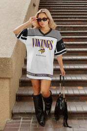 MINNESOTA VIKINGS HUSTLE MODE V-NECK FASHION JERSEY DRESS