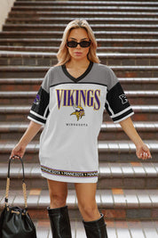 MINNESOTA VIKINGS HUSTLE MODE V-NECK FASHION JERSEY DRESS