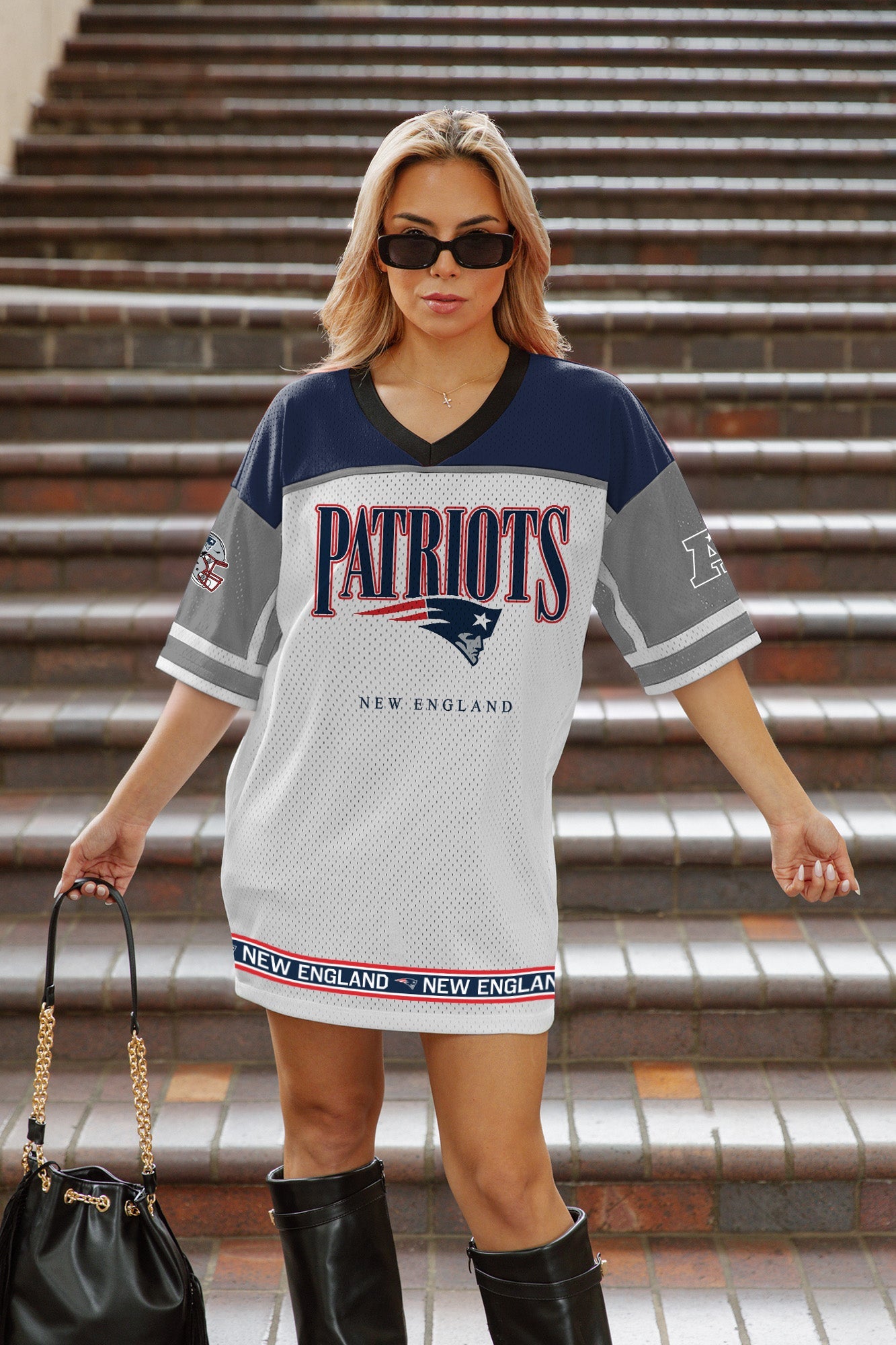 NEW ENGLAND PATRIOTS HUSTLE MODE V-NECK FASHION JERSEY DRESS