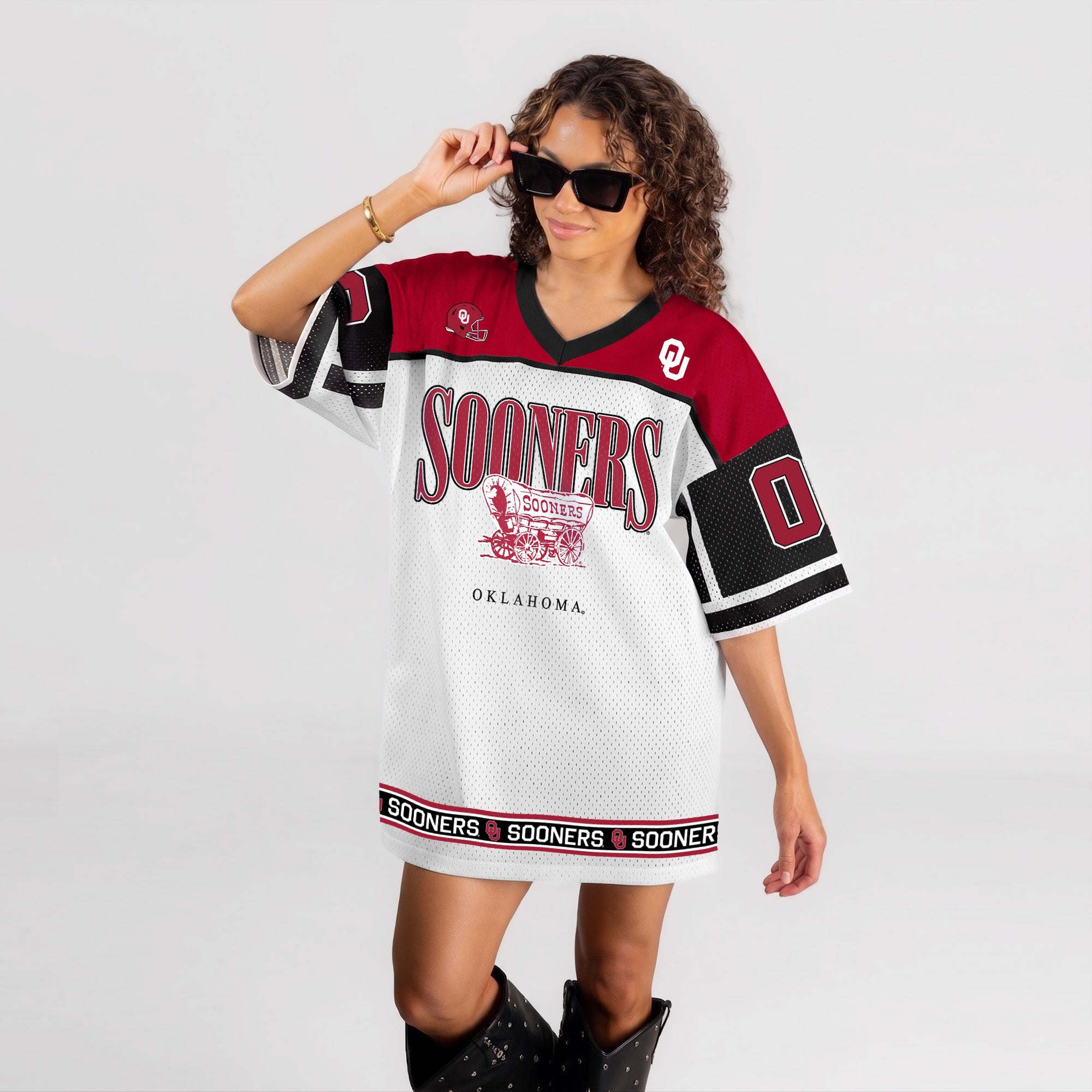 OKLAHOMA SOONERS HUSTLE MODE V-NECK FASHION JERSEY DRESS