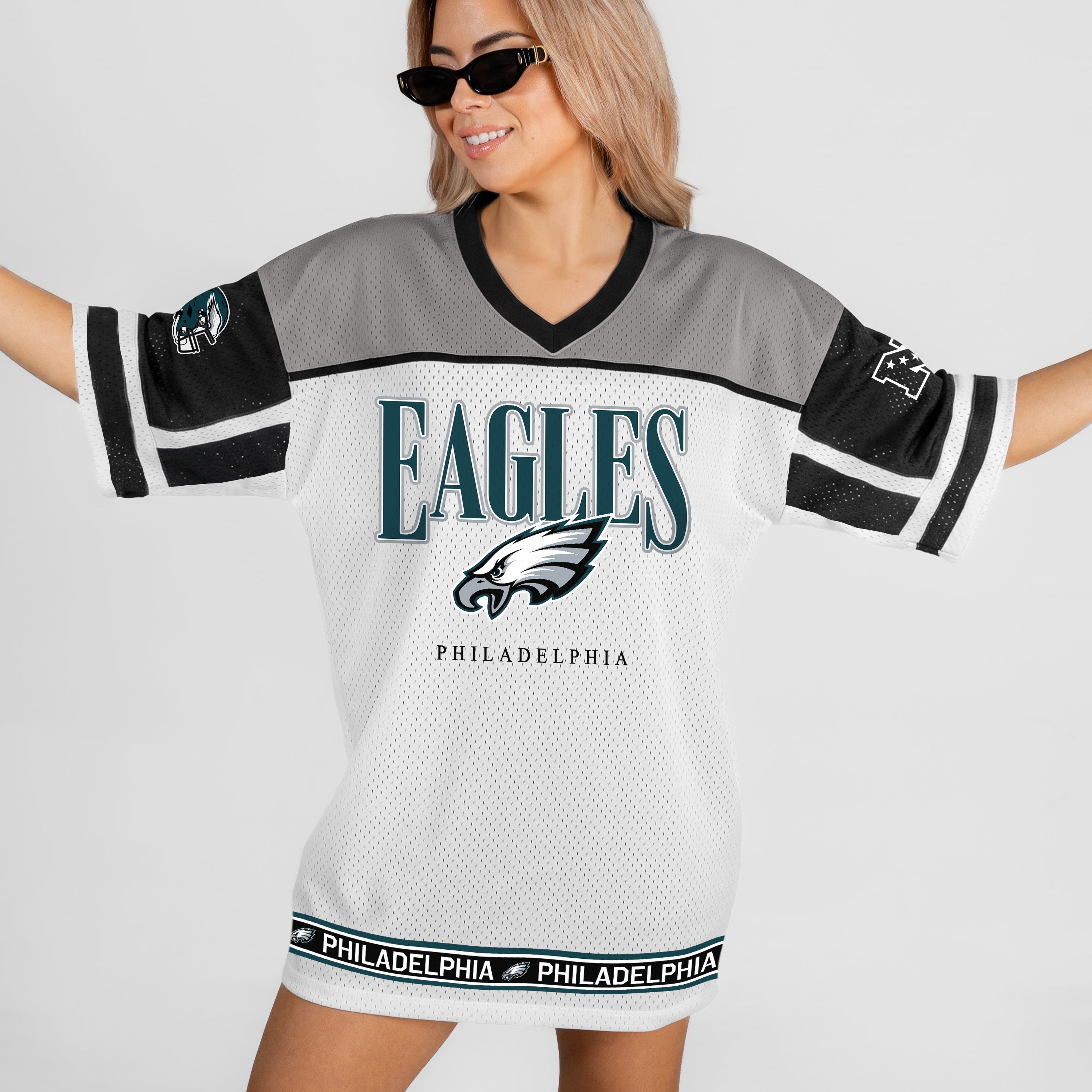 PHILADELPHIA EAGLES HUSTLE MODE V-NECK FASHION JERSEY DRESS