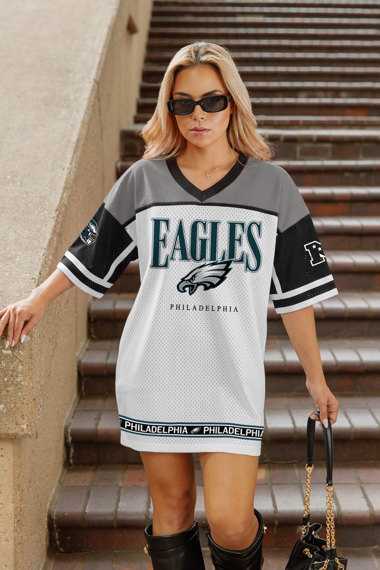 PHILADELPHIA EAGLES HUSTLE MODE V-NECK FASHION JERSEY DRESS