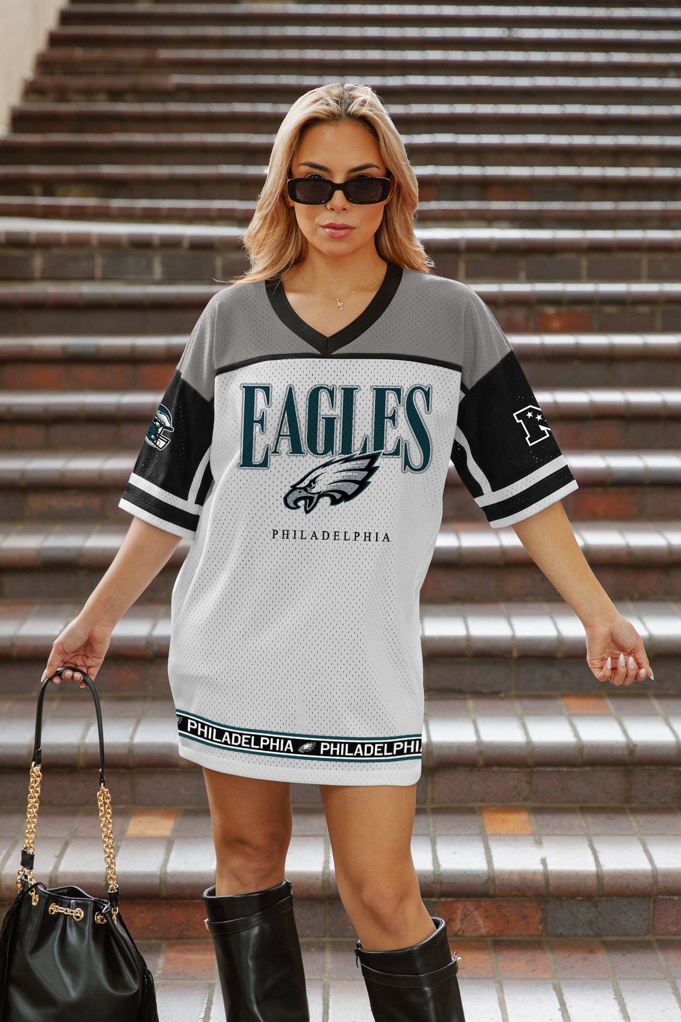 PHILADELPHIA EAGLES HUSTLE MODE V-NECK FASHION JERSEY DRESS