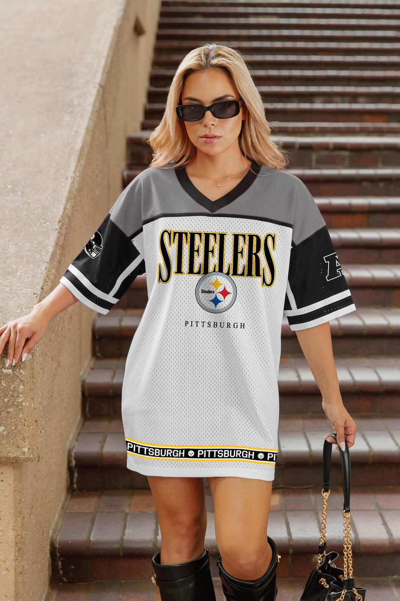 PITTSBURGH STEELERS HUSTLE MODE V-NECK FASHION JERSEY DRESS
