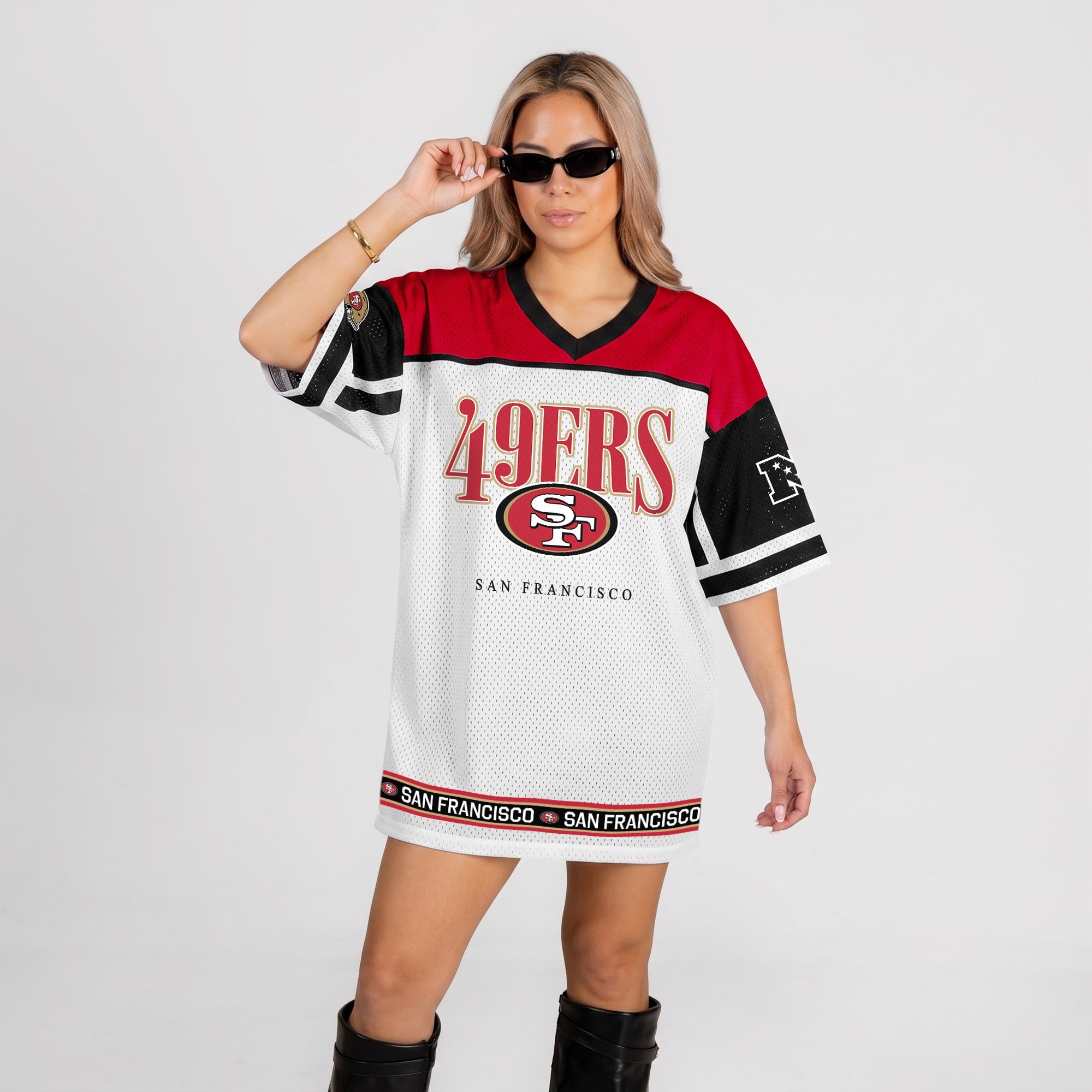 SAN FRANCISCO 49ERS HUSTLE MODE V-NECK FASHION JERSEY DRESS