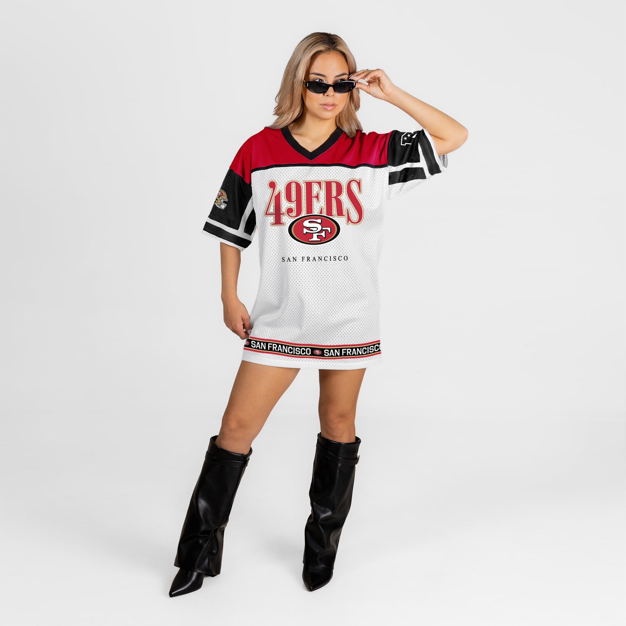 SAN FRANCISCO 49ERS HUSTLE MODE V-NECK FASHION JERSEY DRESS