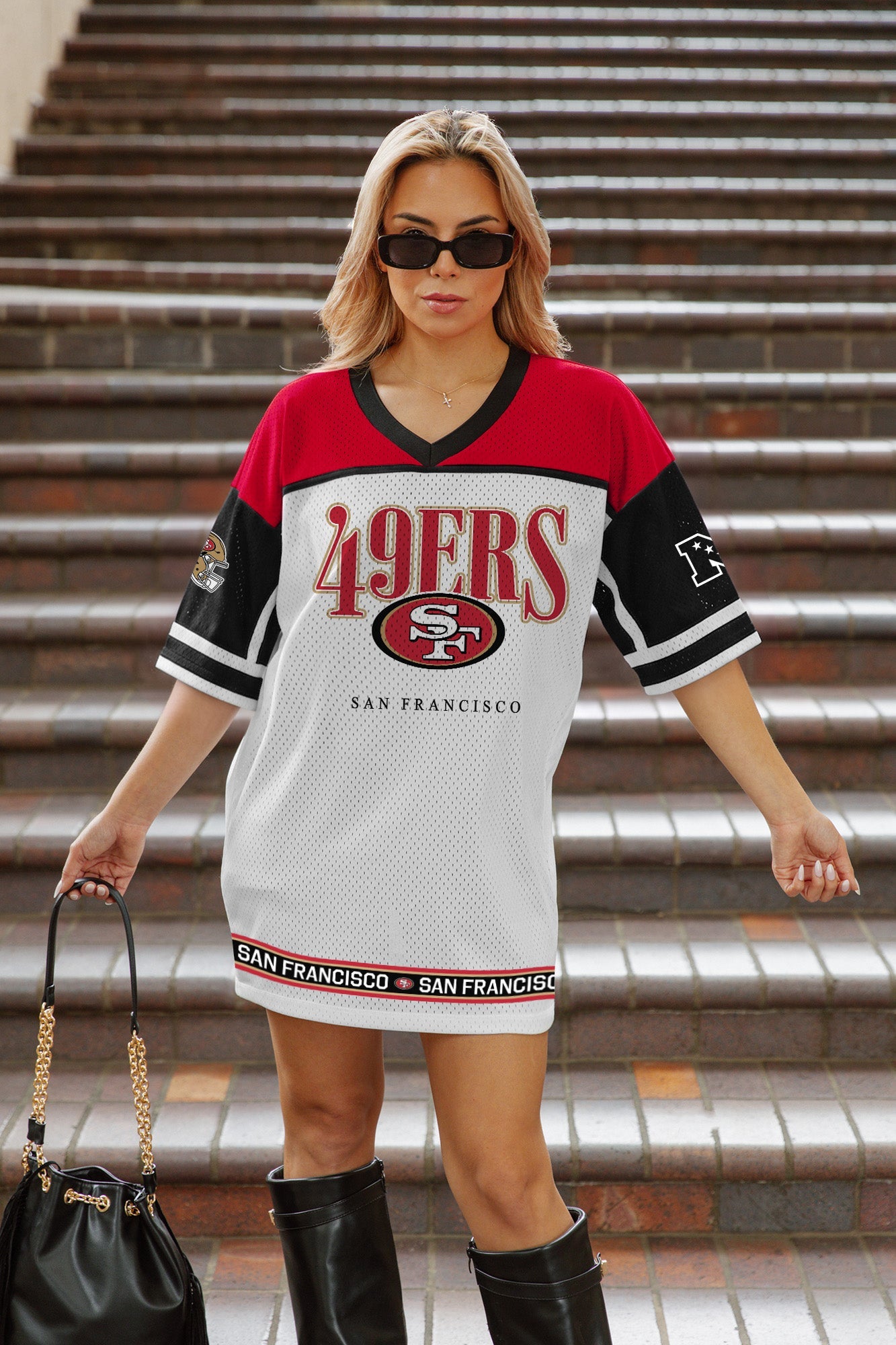 SAN FRANCISCO 49ERS HUSTLE MODE V-NECK FASHION JERSEY DRESS