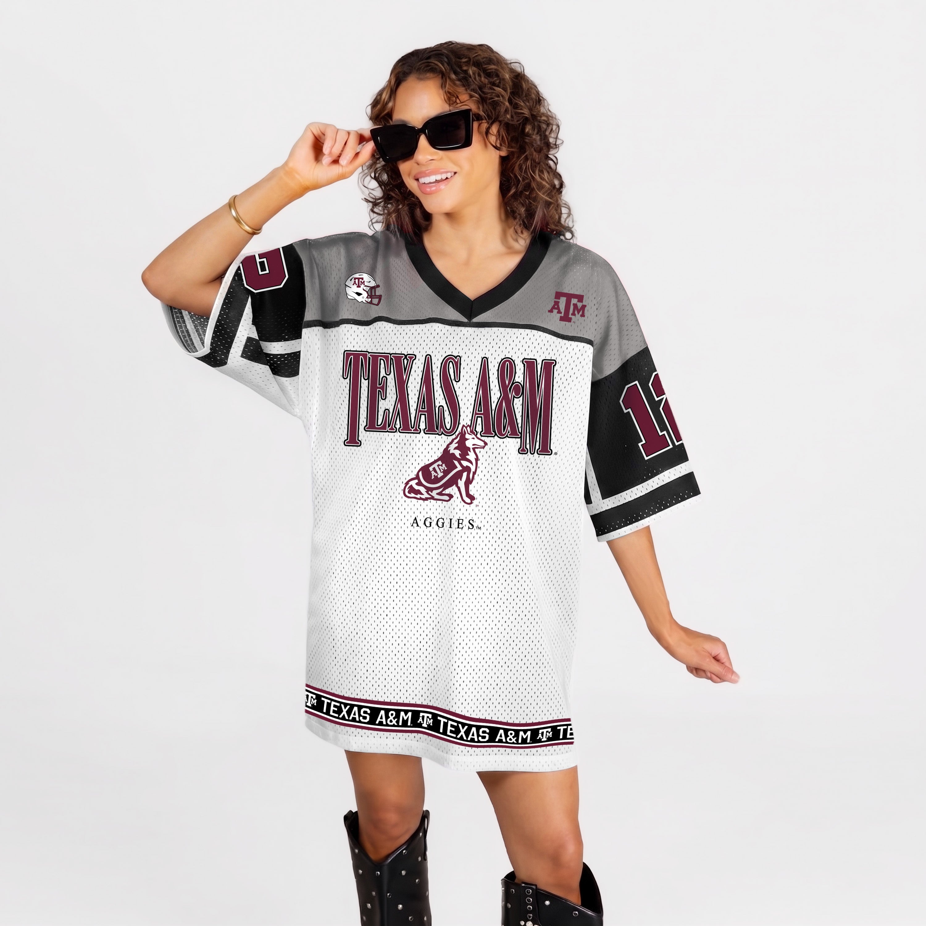 TEXAS A&M AGGIES HUSTLE MODE V-NECK FASHION JERSEY DRESS