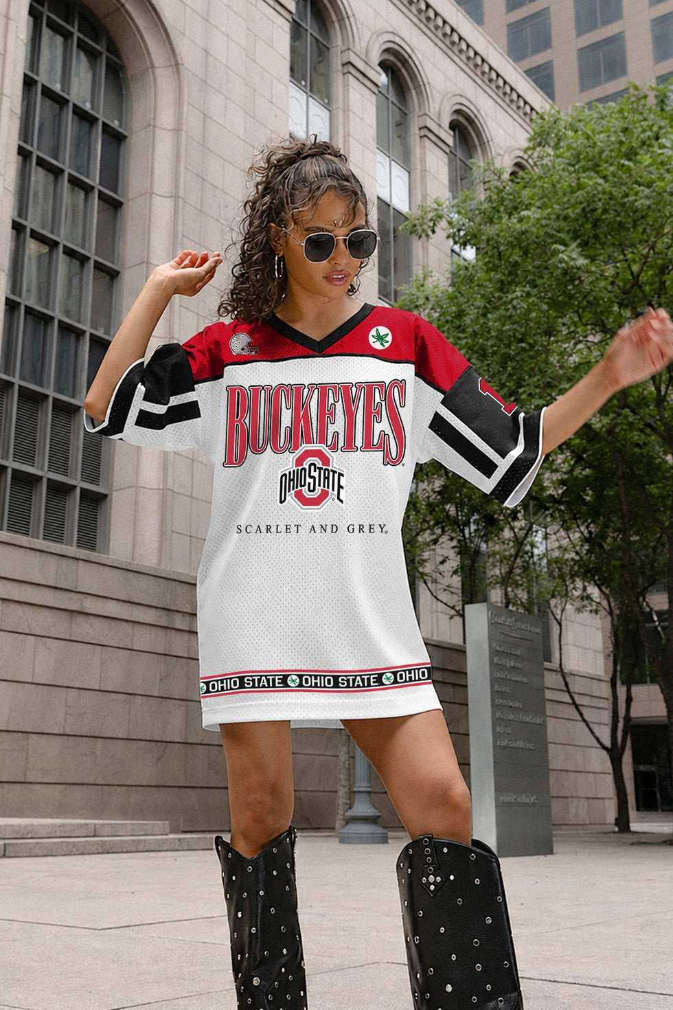 ohio state jersey dress Women's Buckeyes Hustle Mode V-neck Fashion Casual Jackets Color:Moss Sequin The vibrant Sister Jane Swing gold