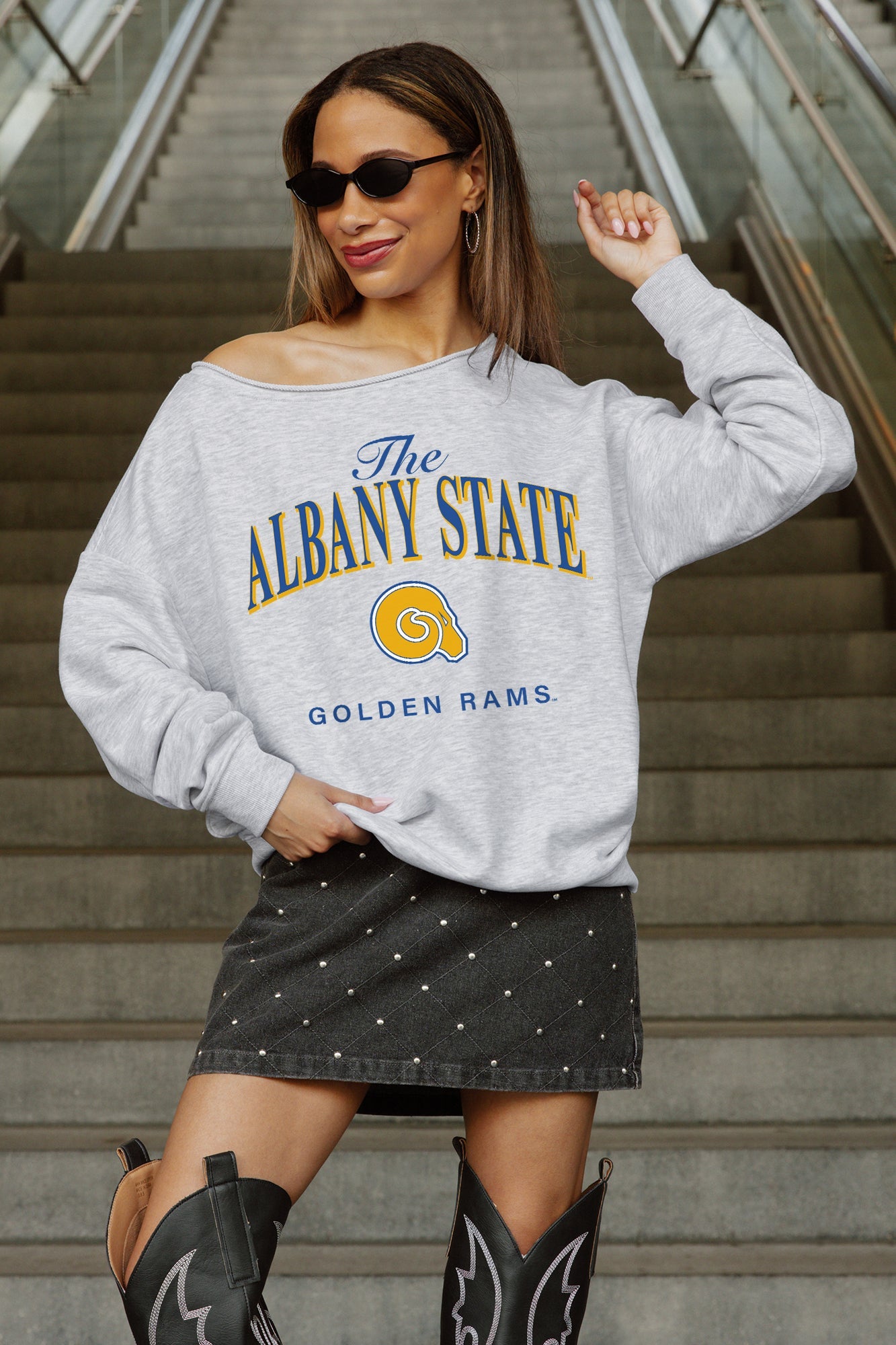 ALBANY STATE GOLDEN RAMS OFFSIDES ENERGY RELAXED OFF-SHOULDER TOP
