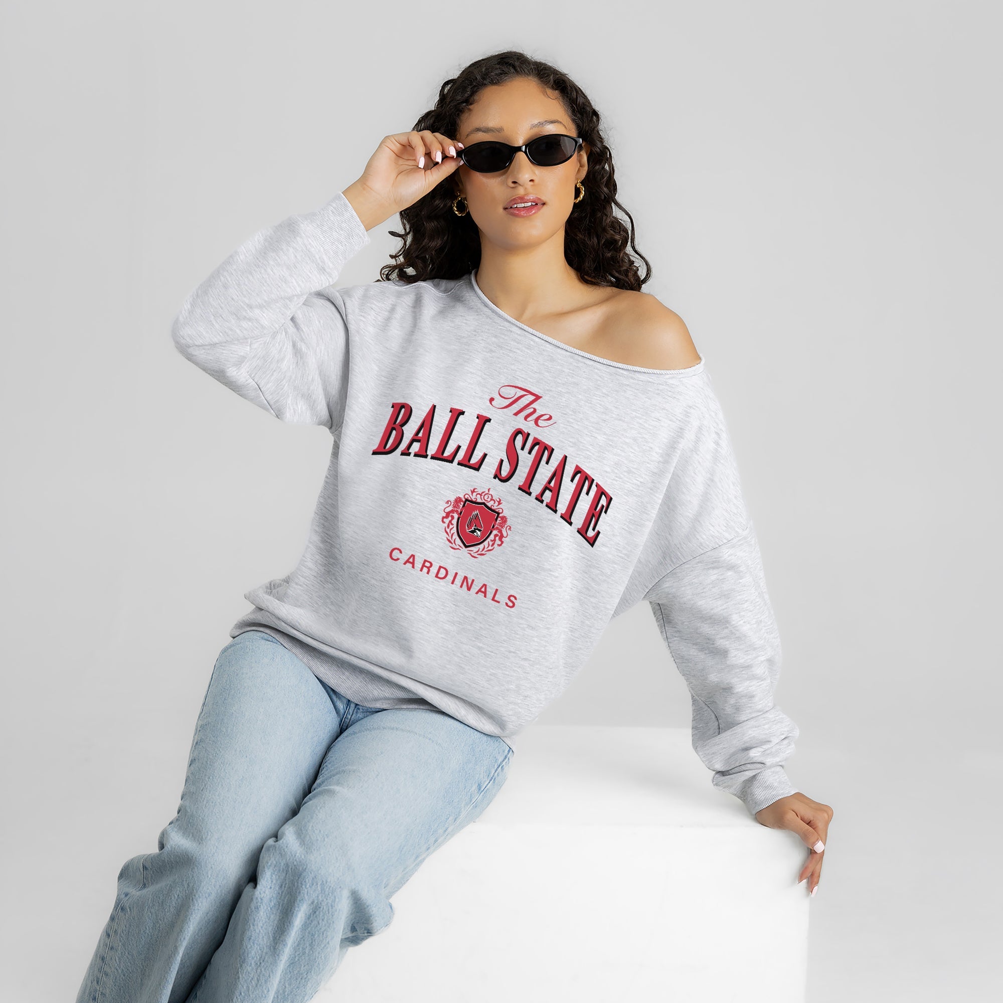 BALL STATE CARDINALS OFFSIDES ENERGY RELAXED OFF-SHOULDER TOP