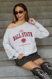 BALL STATE CARDINALS OFFSIDES ENERGY RELAXED OFF-SHOULDER TOP