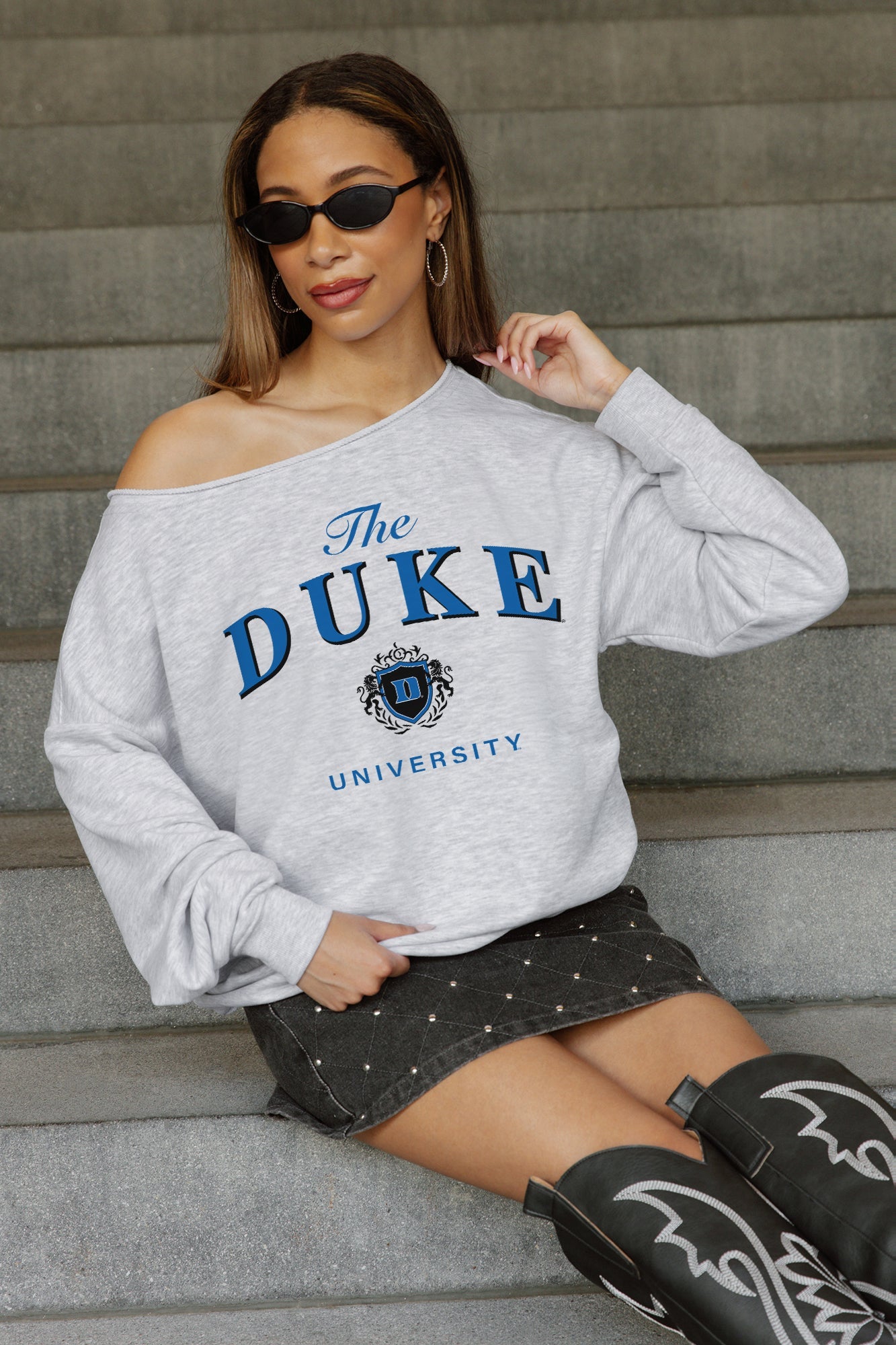DUKE BLUE DEVILS OFFSIDES ENERGY RELAXED OFF-SHOULDER TOP
