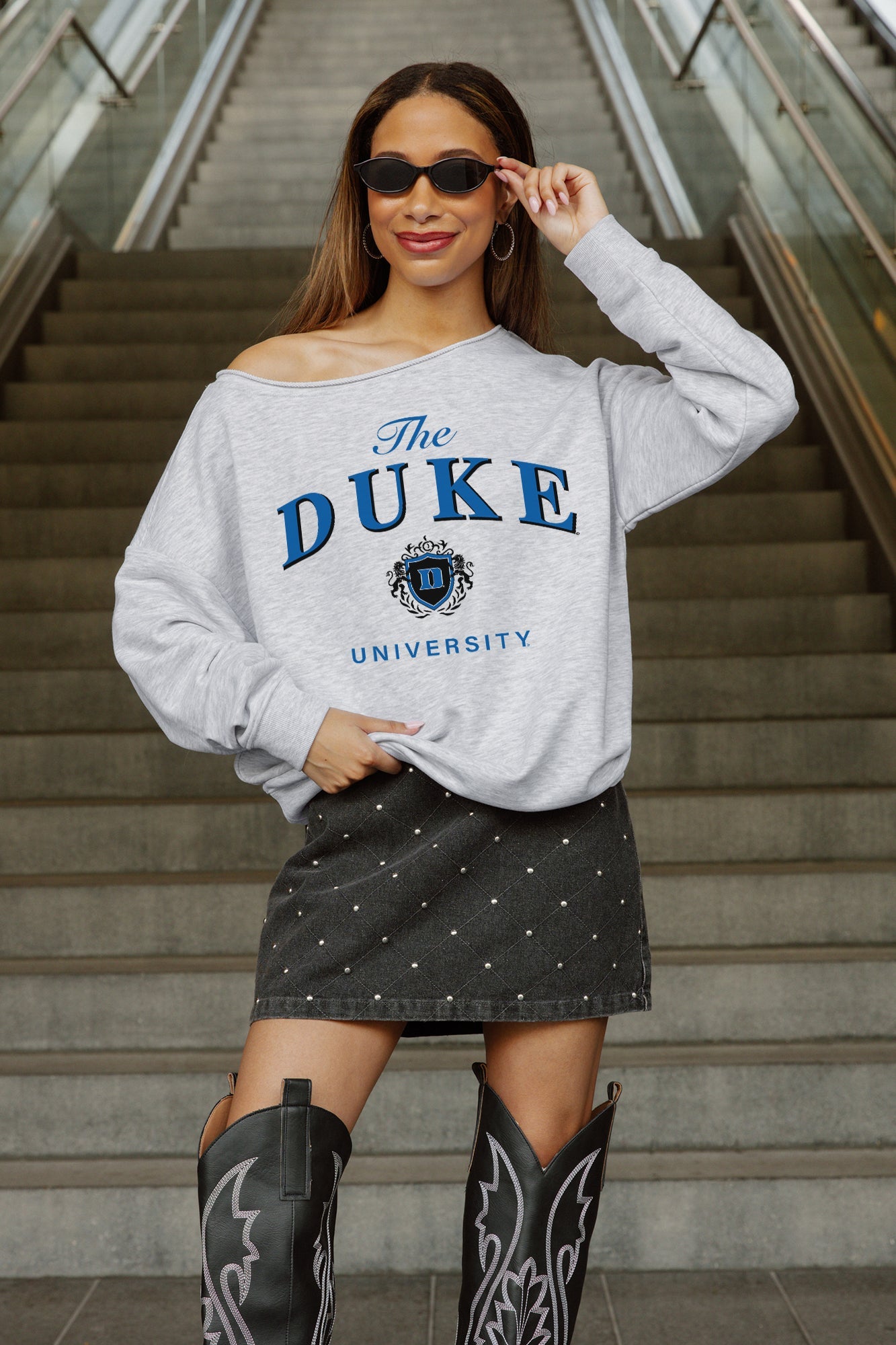 DUKE BLUE DEVILS OFFSIDES ENERGY RELAXED OFF-SHOULDER TOP