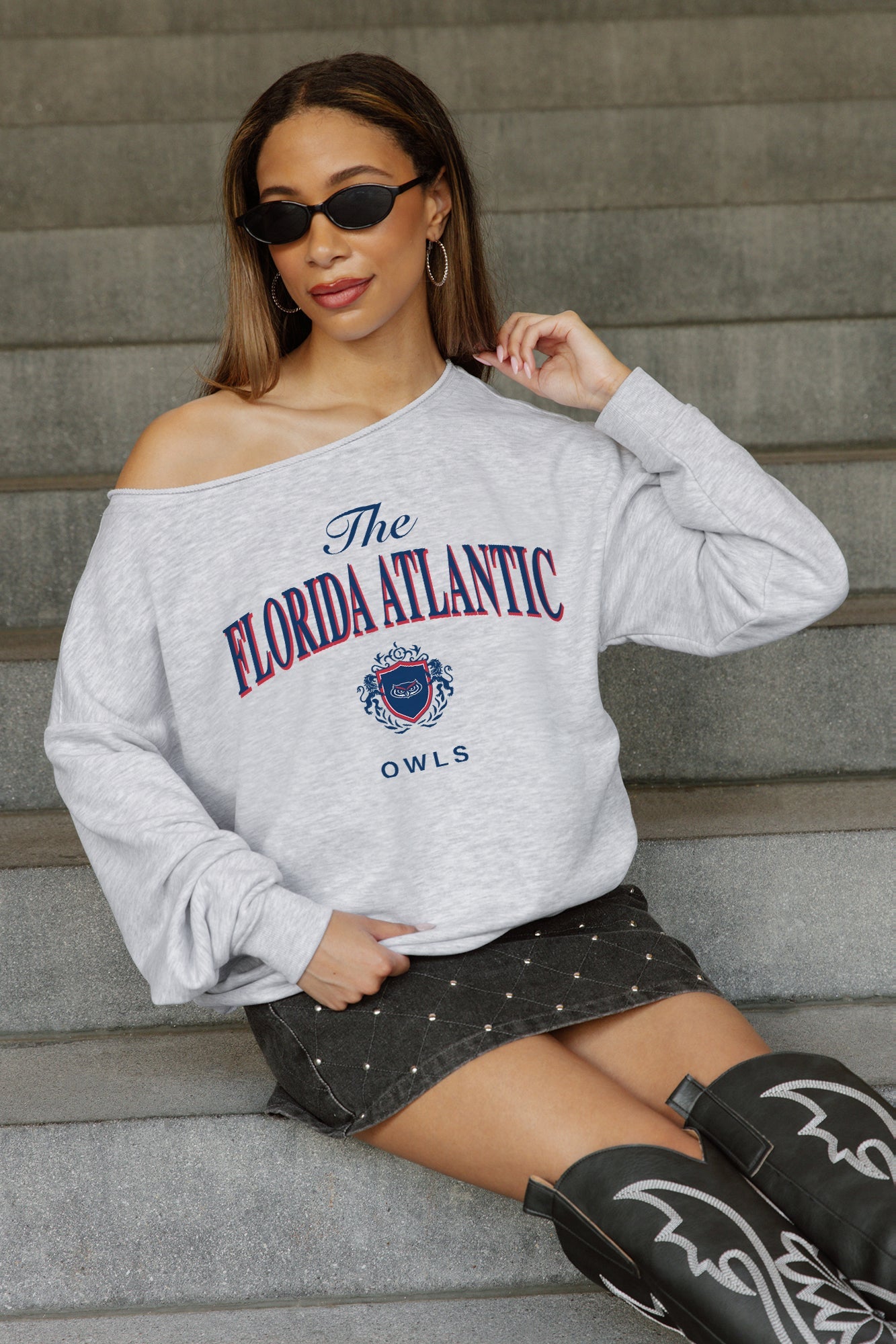 FLORIDA ATLANTIC OWLS OFFSIDES ENERGY RELAXED OFF-SHOULDER TOP
