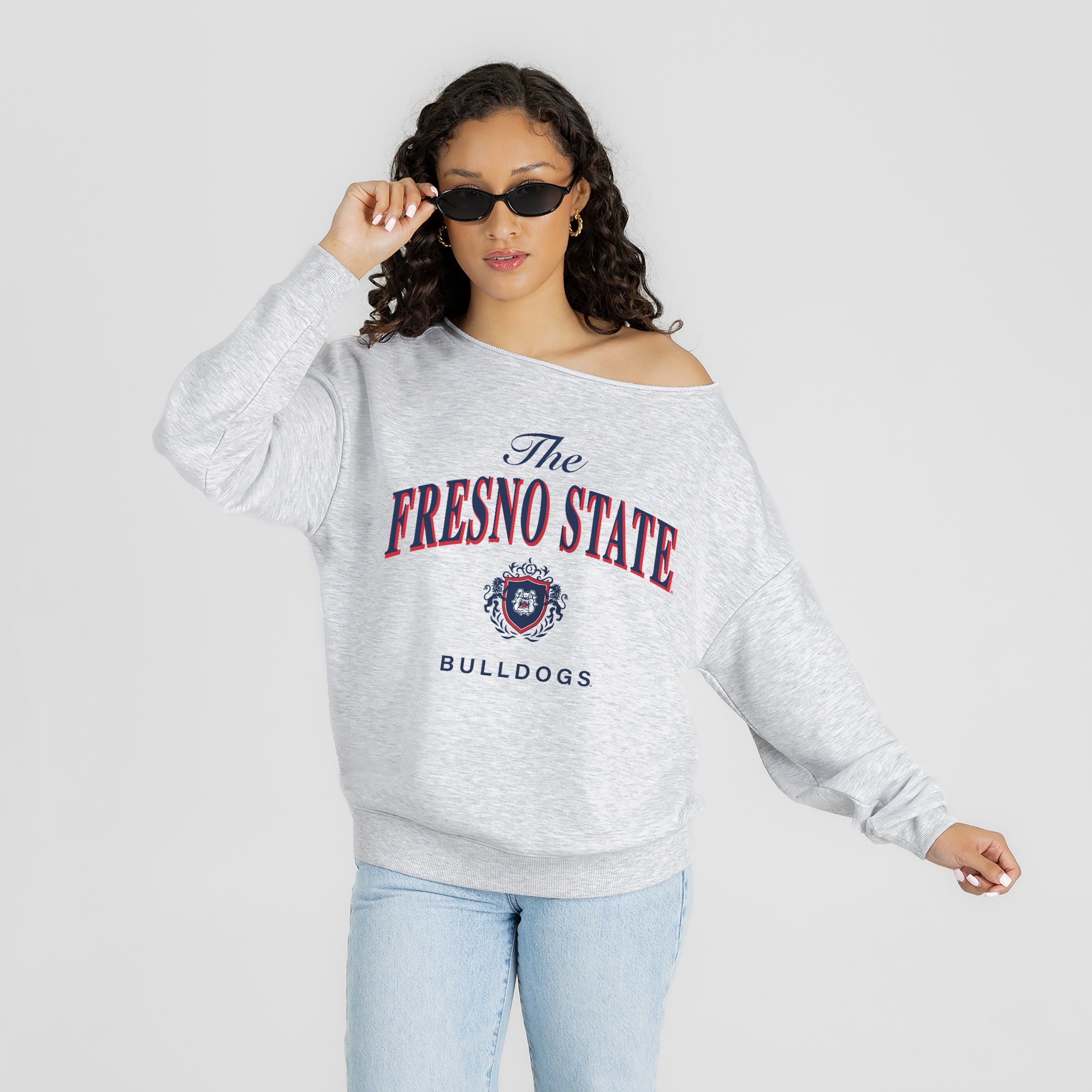 FRESNO STATE BULLDOGS OFFSIDES ENERGY RELAXED OFF-SHOULDER TOP