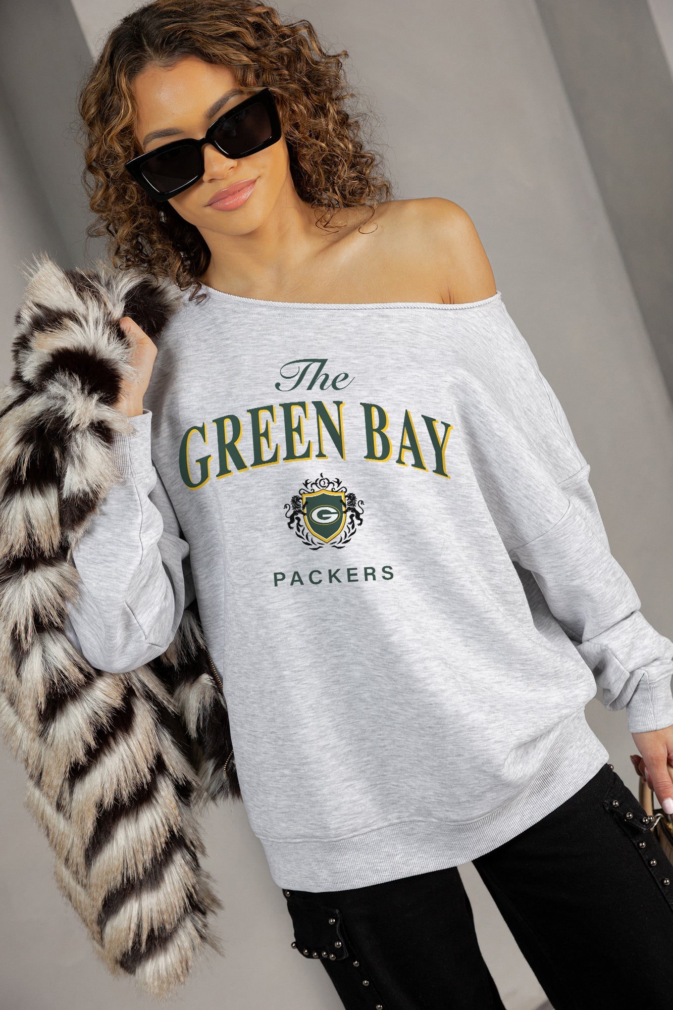 GREEN BAY PACKERS OFFSIDES ENERGY RELAXED OFF-SHOULDER TOP