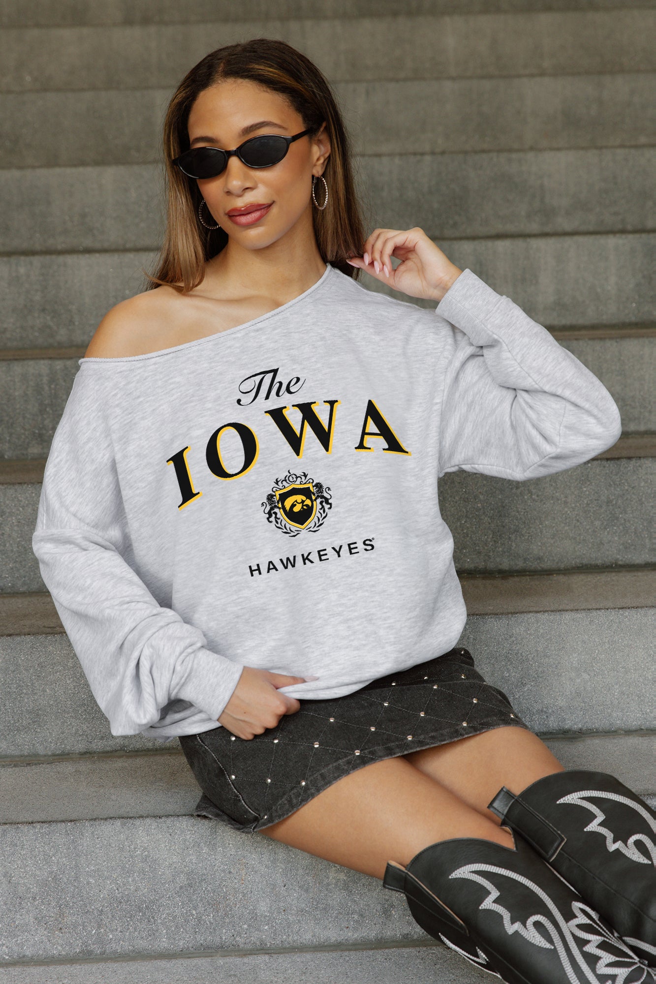 IOWA HAWKEYES OFFSIDES ENERGY RELAXED OFF-SHOULDER TOP