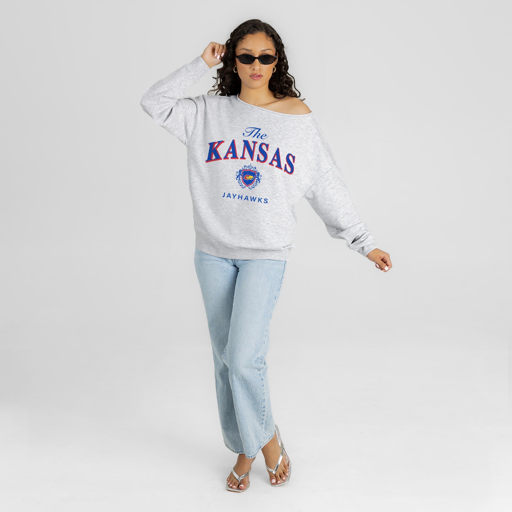 KANSAS JAYHAWKS OFFSIDES ENERGY RELAXED OFF-SHOULDER TOP