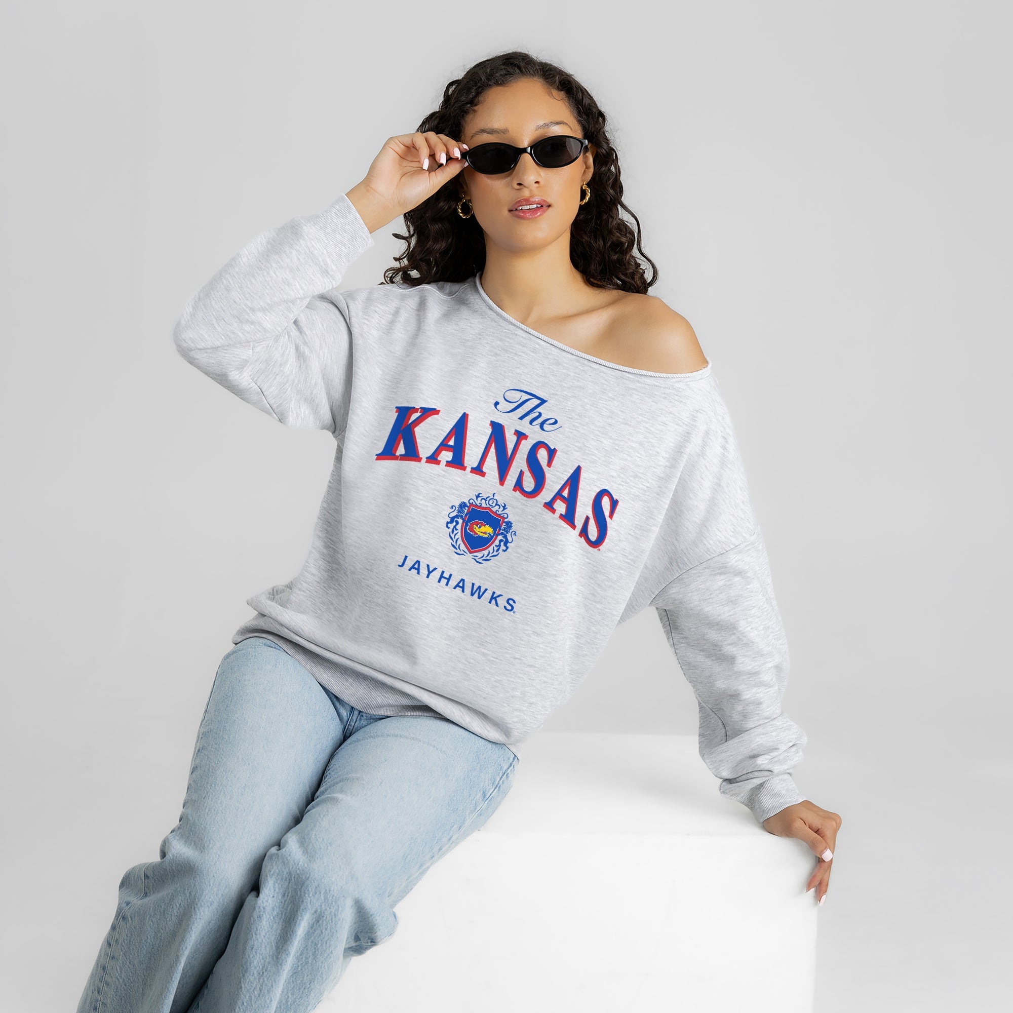 KANSAS JAYHAWKS OFFSIDES ENERGY RELAXED OFF-SHOULDER TOP