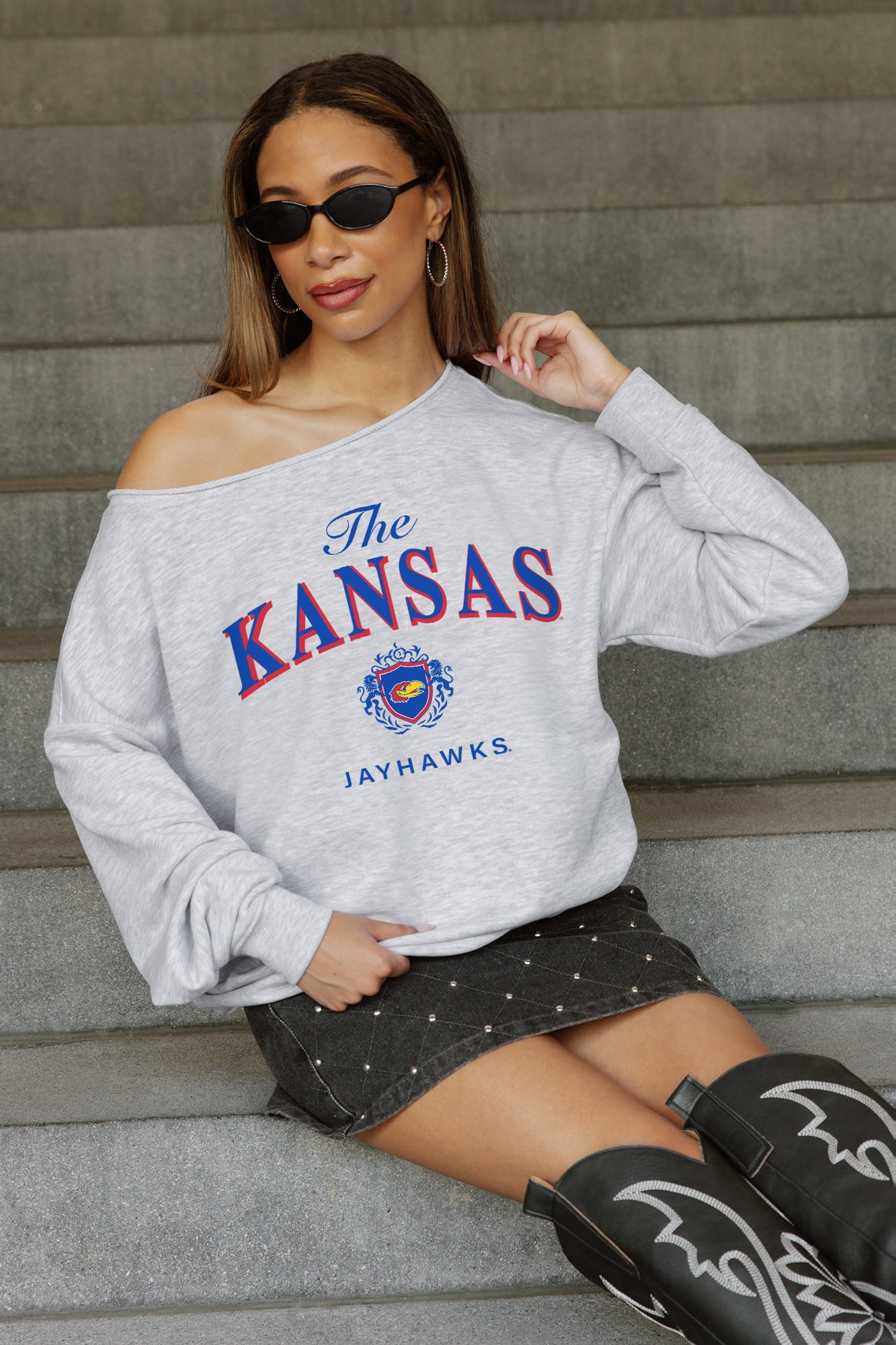 KANSAS JAYHAWKS OFFSIDES ENERGY RELAXED OFF-SHOULDER TOP